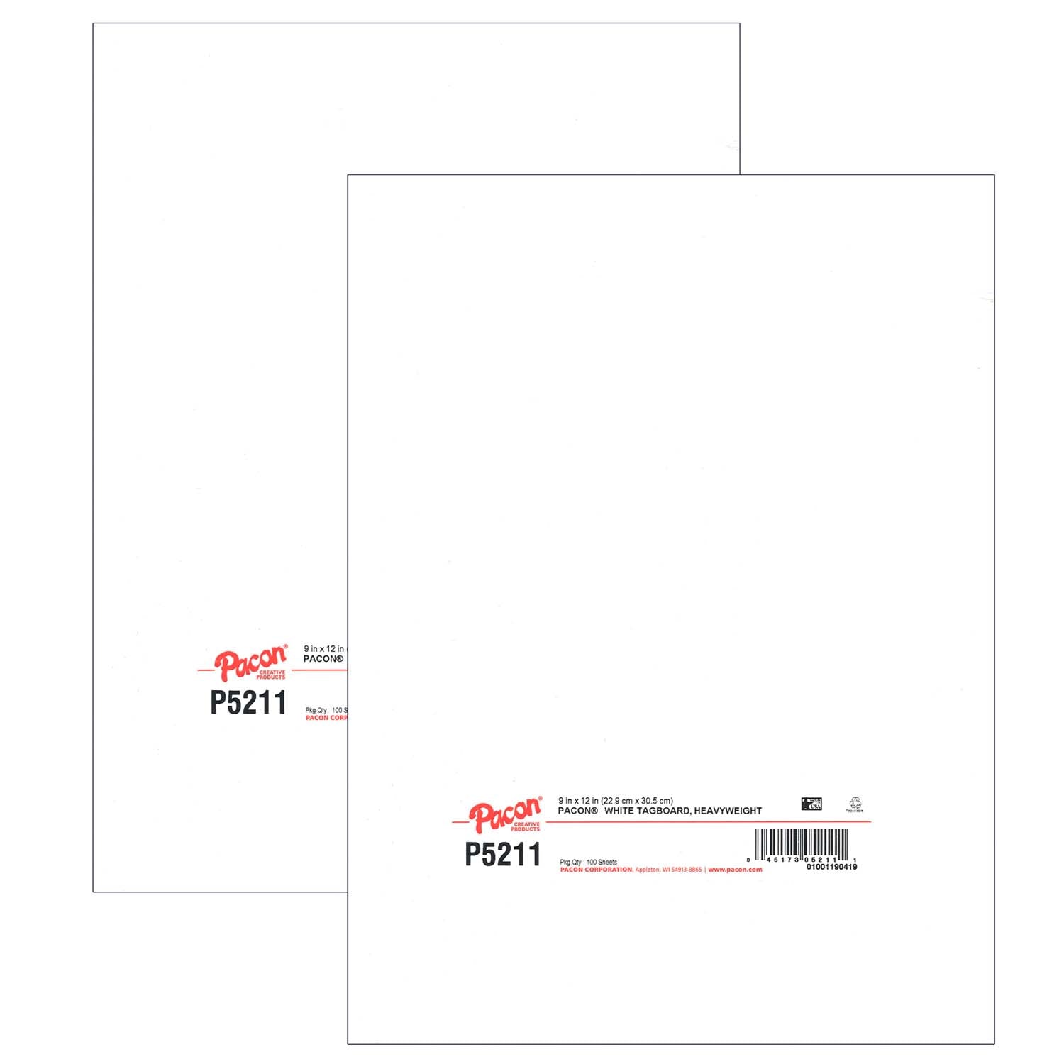 Heavyweight Tagboard, White, 9" x 12", 100 Sheets Per Pack, 2 Packs