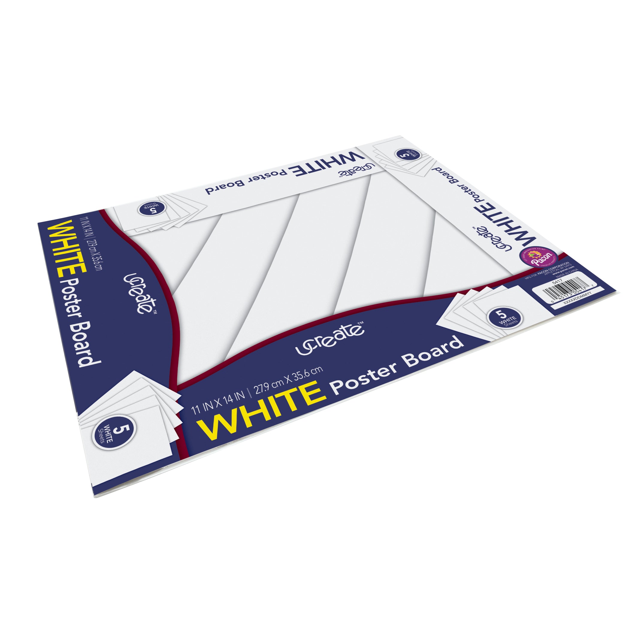 Poster Board, White, 11" x 14", 5 Sheets Per Pack, 12 Packs