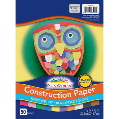 Construction Paper, 10 Assorted Colors, 12" x 18", 50 Sheets Per Pack, 5 Packs - A1 School Supplies