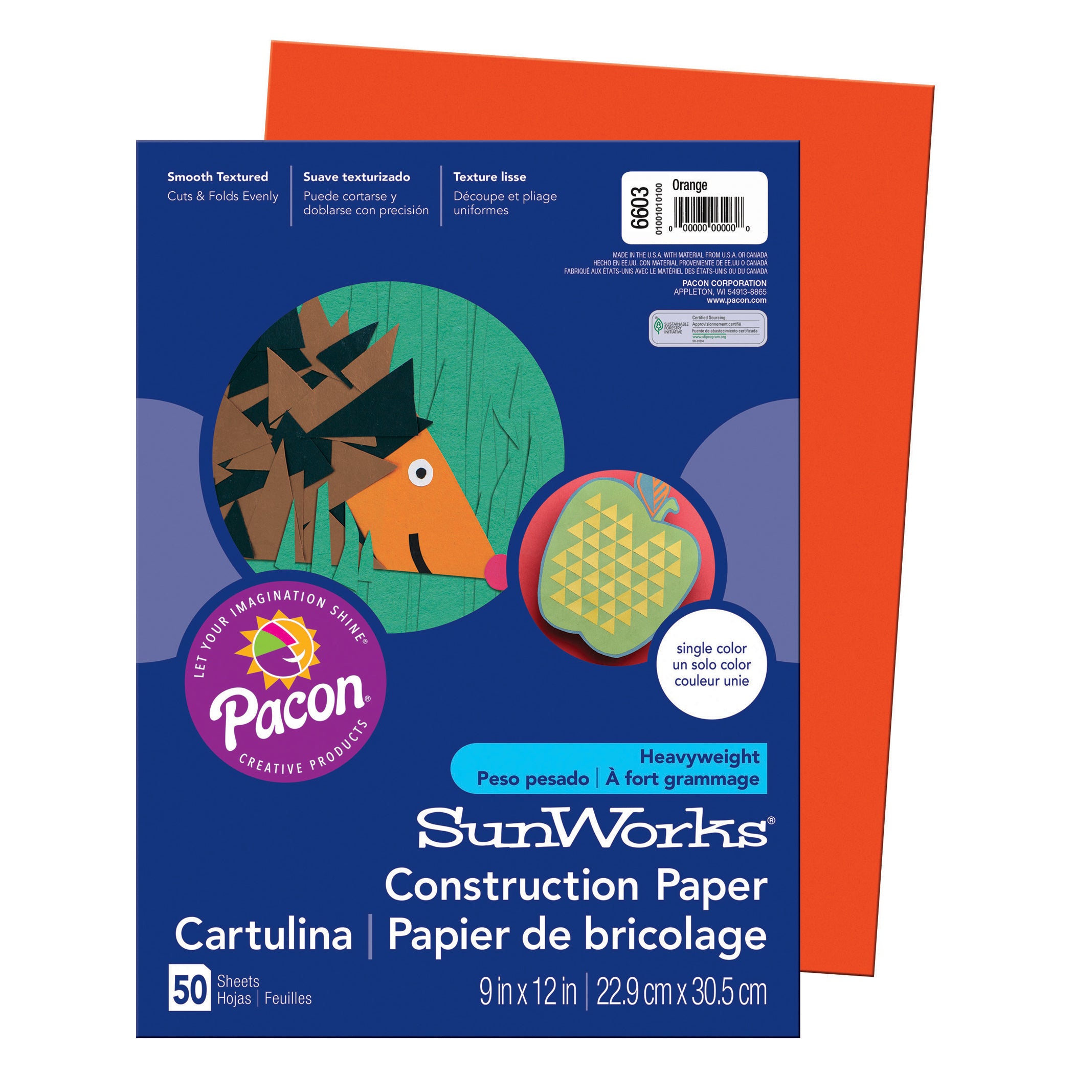 Construction Paper, Orange, 9" x 12", 50 Sheets Per Pack, 10 Packs