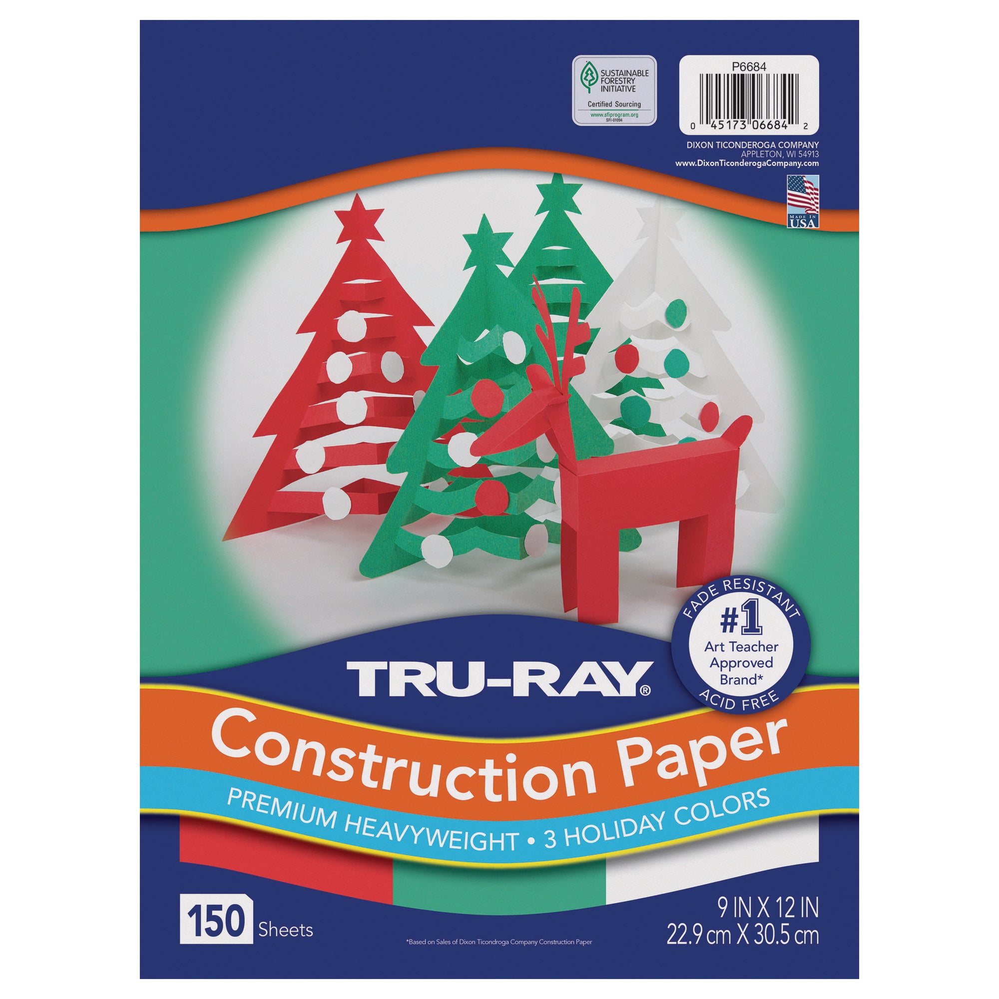 Construction Paper, Holiday Assortment, 9" x 12", 150 Sheets Per Pack, 3 Packs