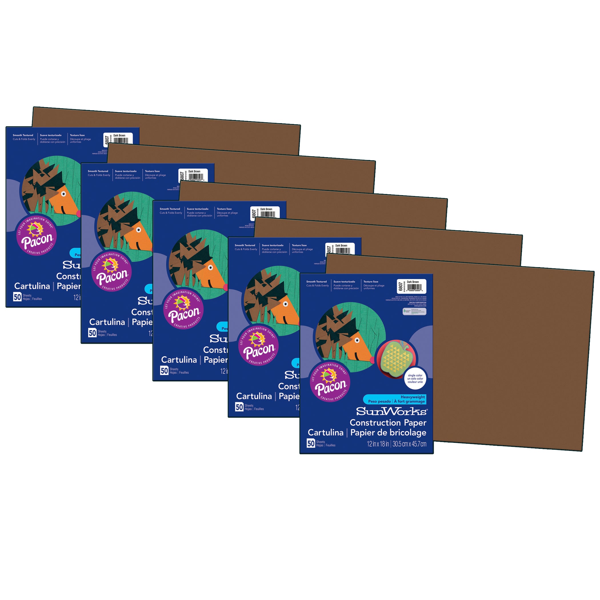 Construction Paper, Dark Brown, 12" x 18", 50 Sheets Per Pack, 5 Packs