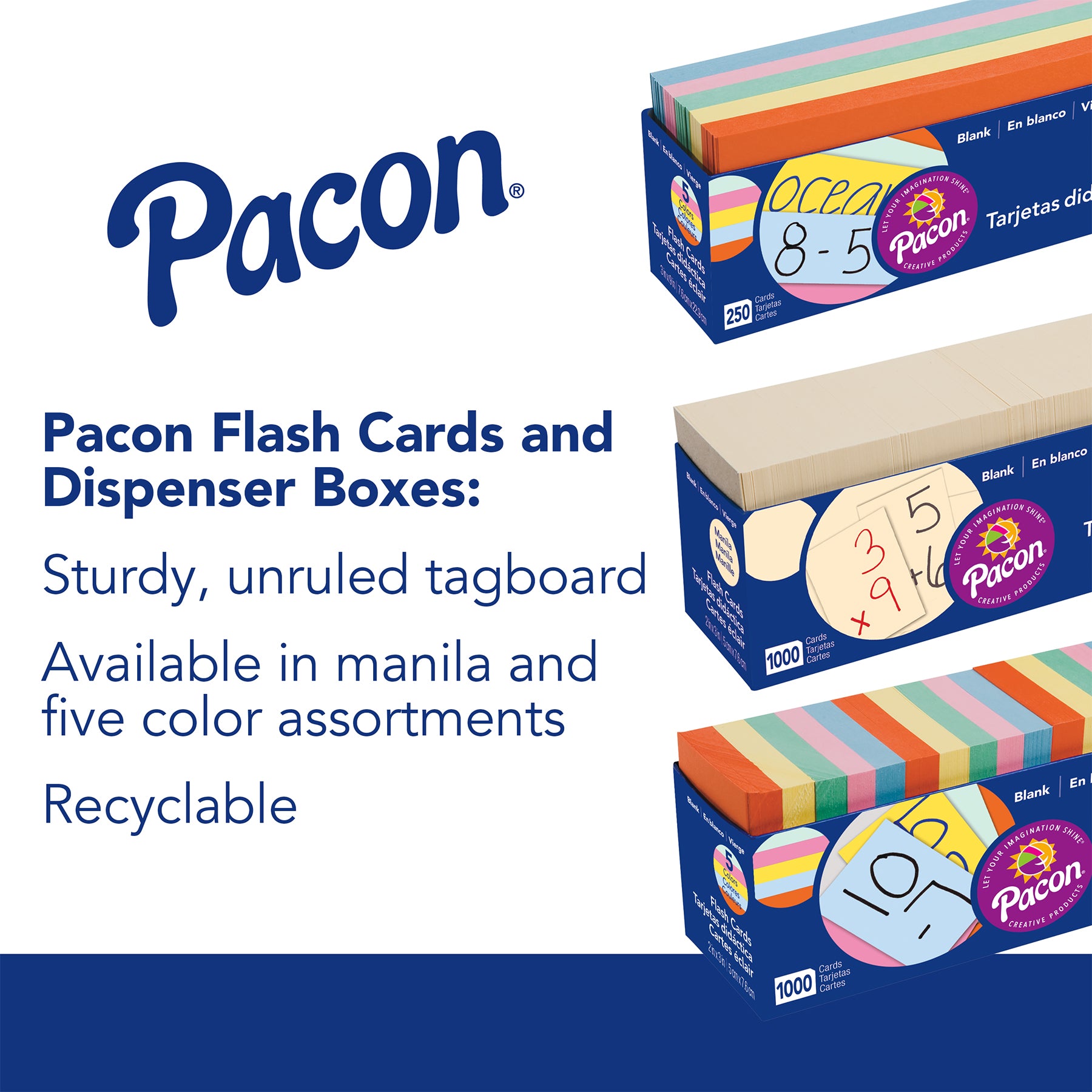 Blank Flash Card Dispenser Box, Manila, Unruled 3" x 2", 1000 Cards Per Pack, 2 Packs