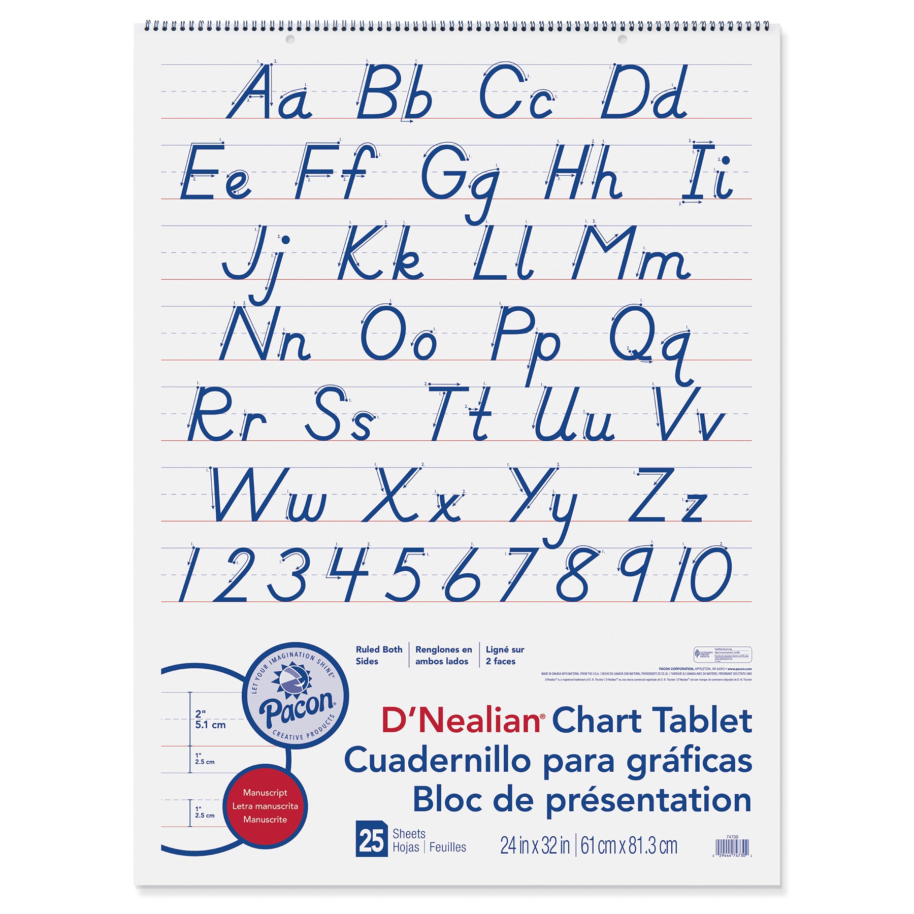 D'Nealian Chart Tablet, Manuscript Cover, 2" Ruled 24" x 32", 25 Sheets, Pack of 2