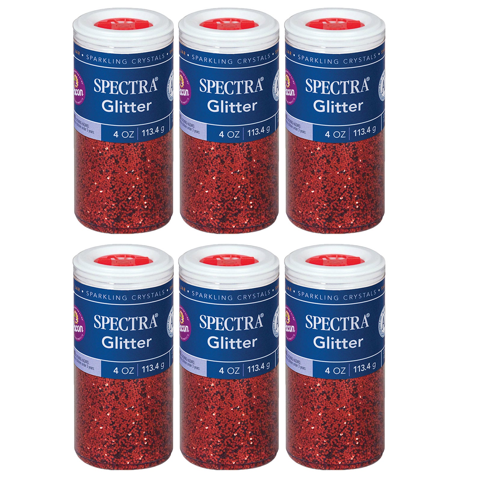 Glitter, Red, 4 oz. Per Jar, 6 Jars