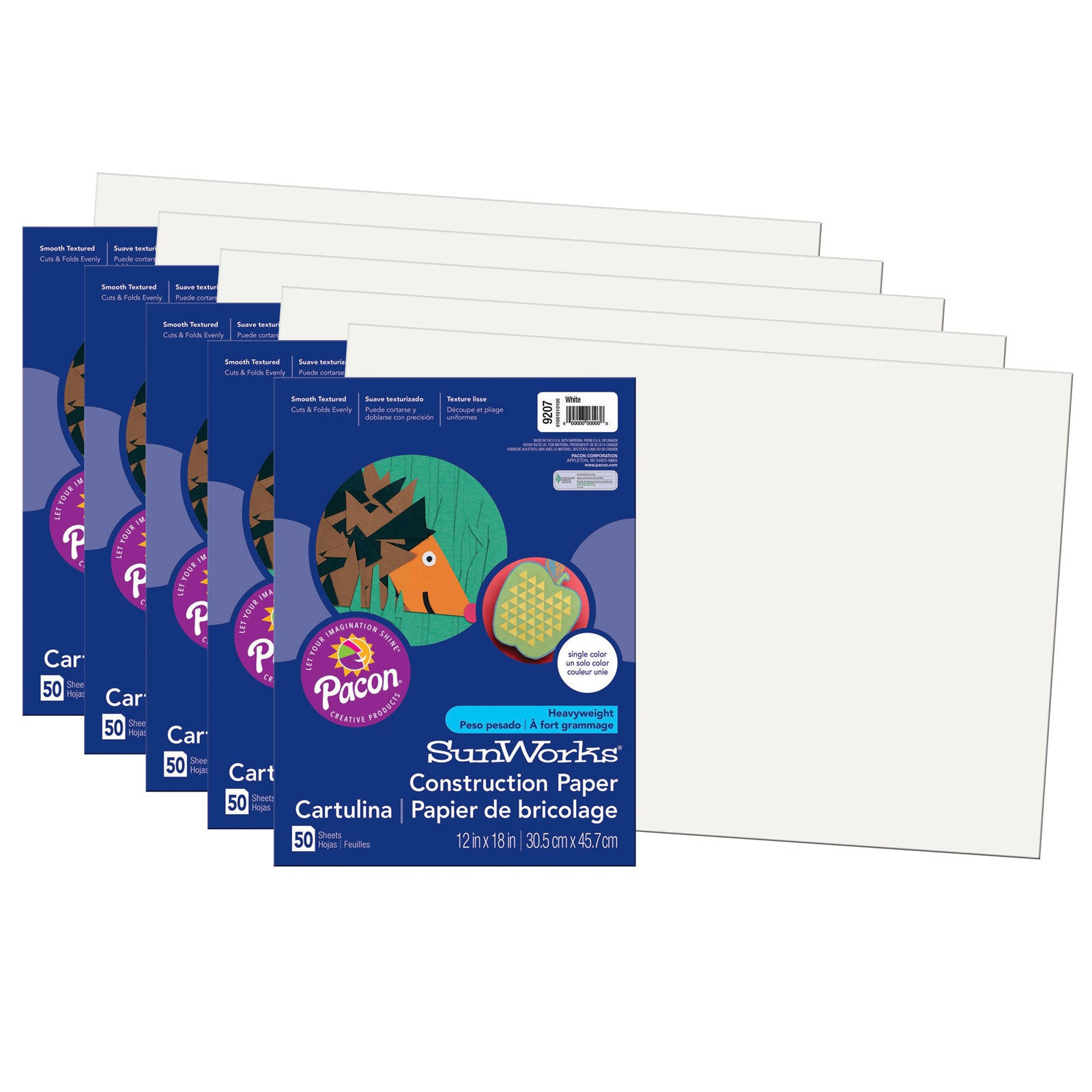 Construction Paper, White, 12" x 18", 50 Sheets Per Pack, 5 Packs