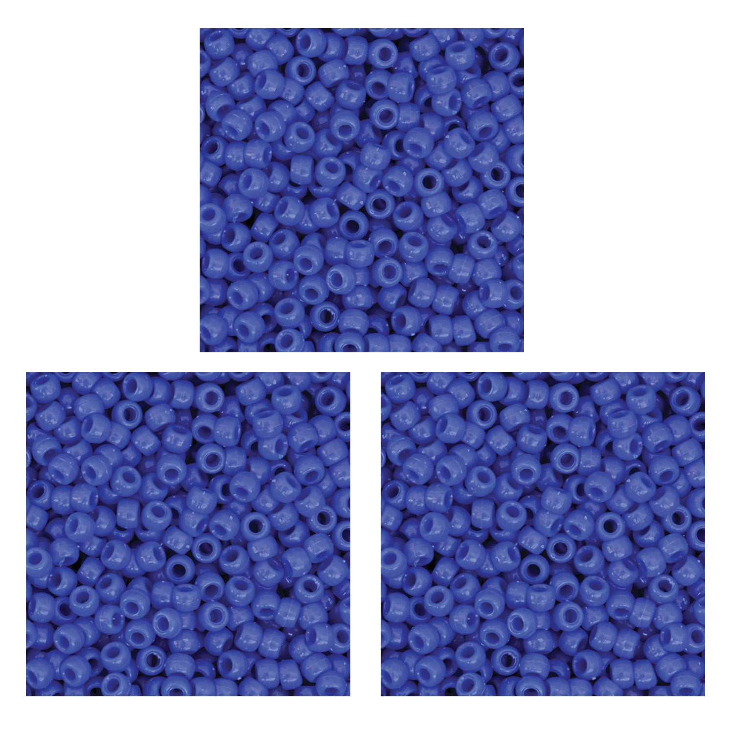 Pony Beads, Blue, 6 mm x 9 mm, 1000 Per Pack, 3 Packs