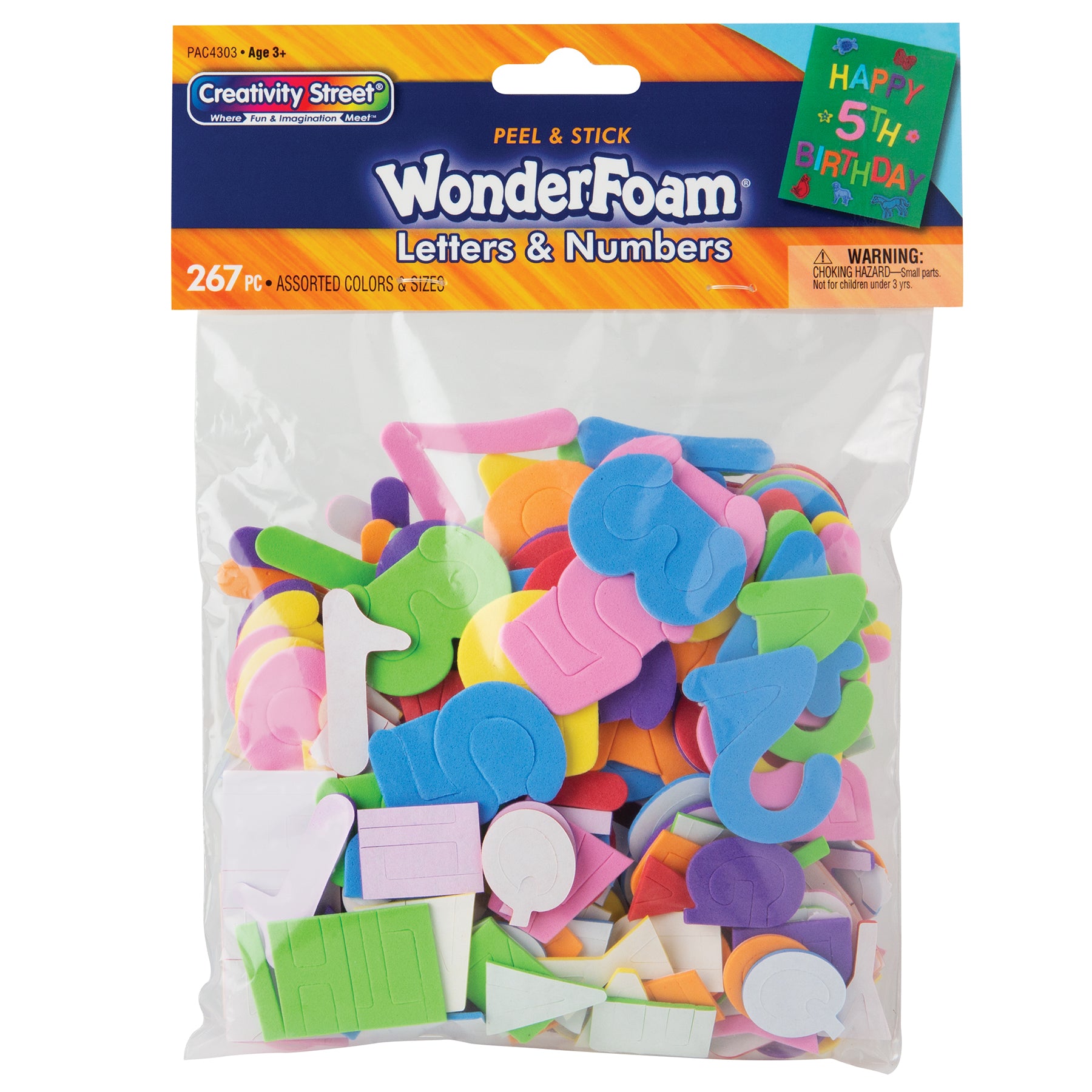 WonderFoam Peel & Stick Letters & Numbers, Assorted Colors & Sizes, 267 Pieces Per Pack, 6 Packs