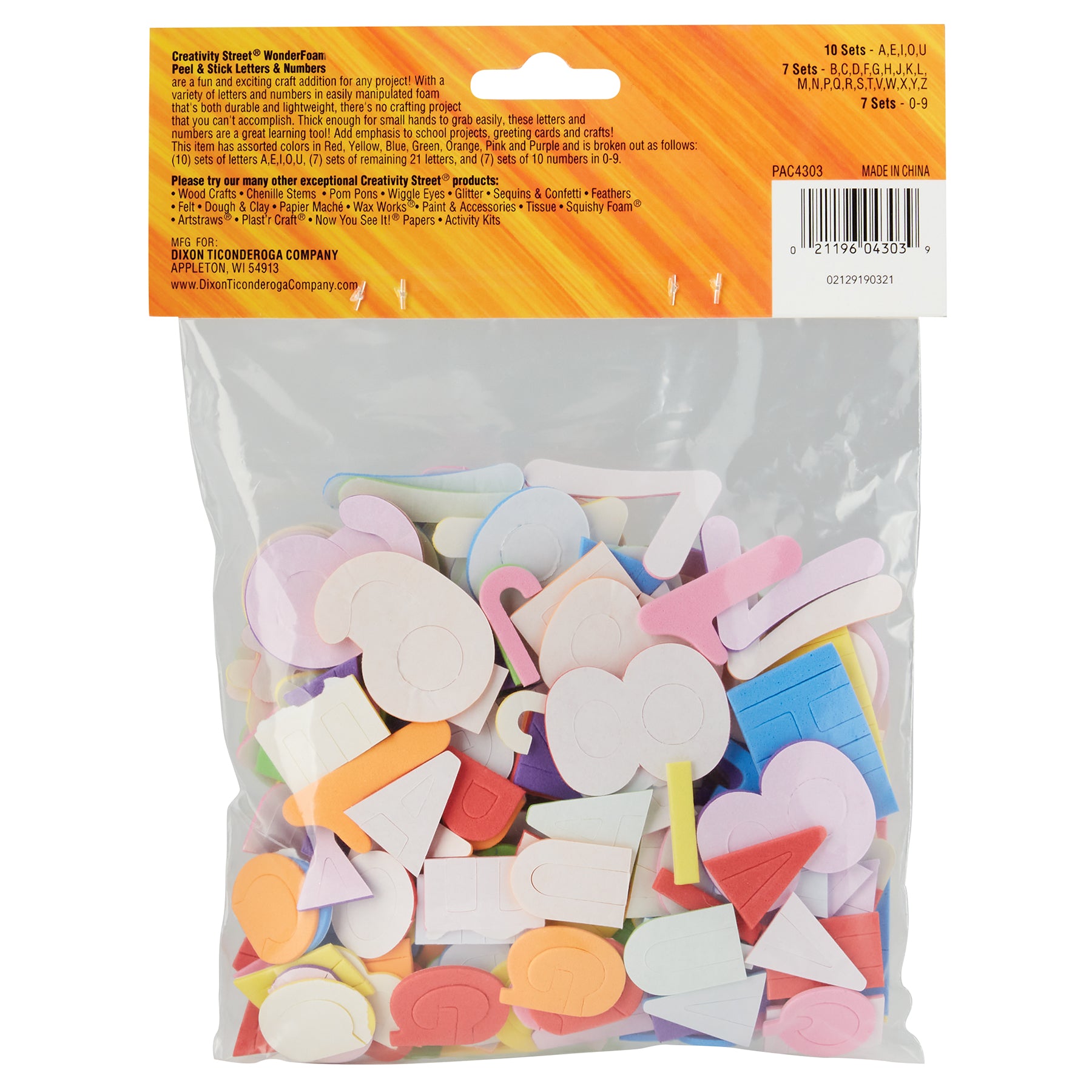WonderFoam Peel & Stick Letters & Numbers, Assorted Colors & Sizes, 267 Pieces Per Pack, 6 Packs