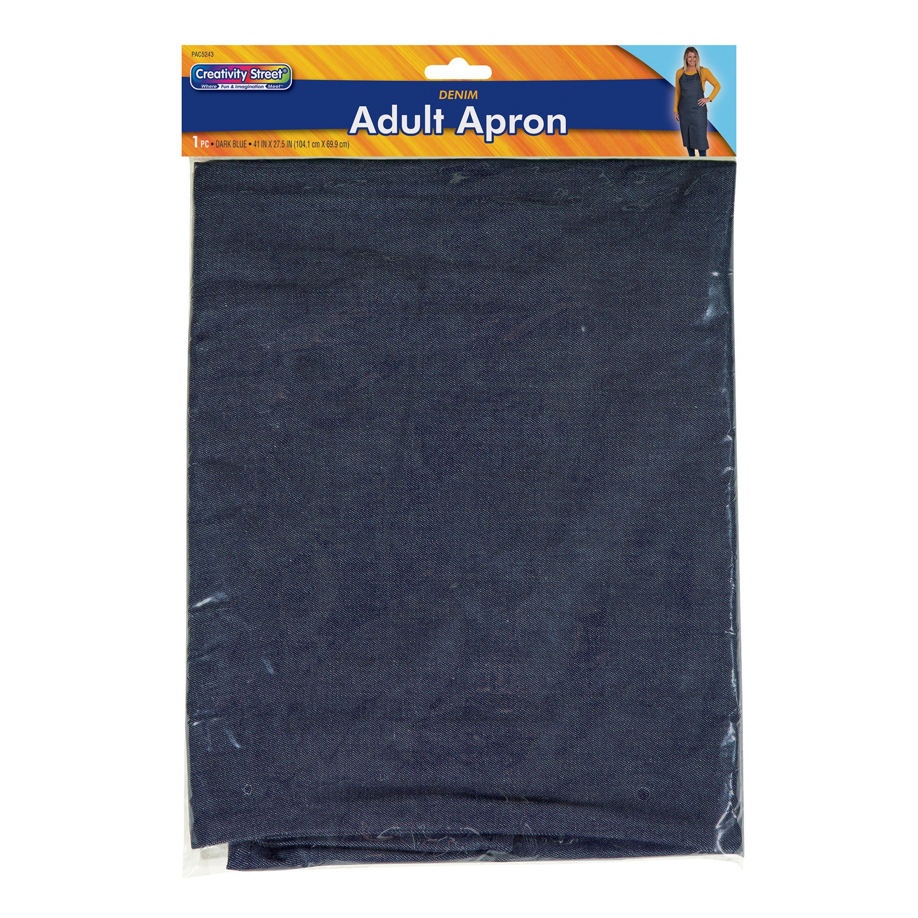 Adult Apron, Dark Blue Denim, 41" x 27-1/2", Pack of 2