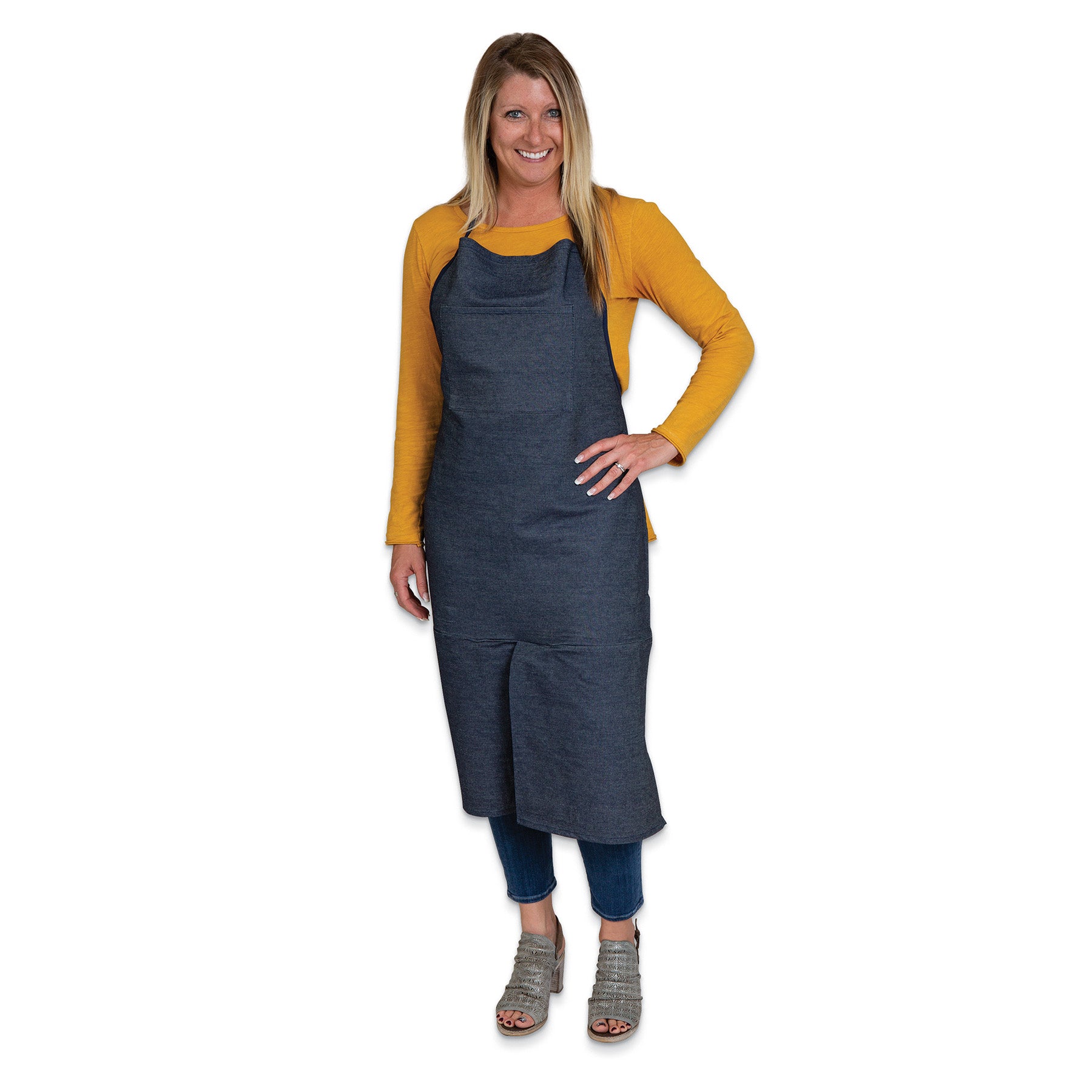 Adult Apron, Dark Blue Denim, 41" x 27-1/2", Pack of 2