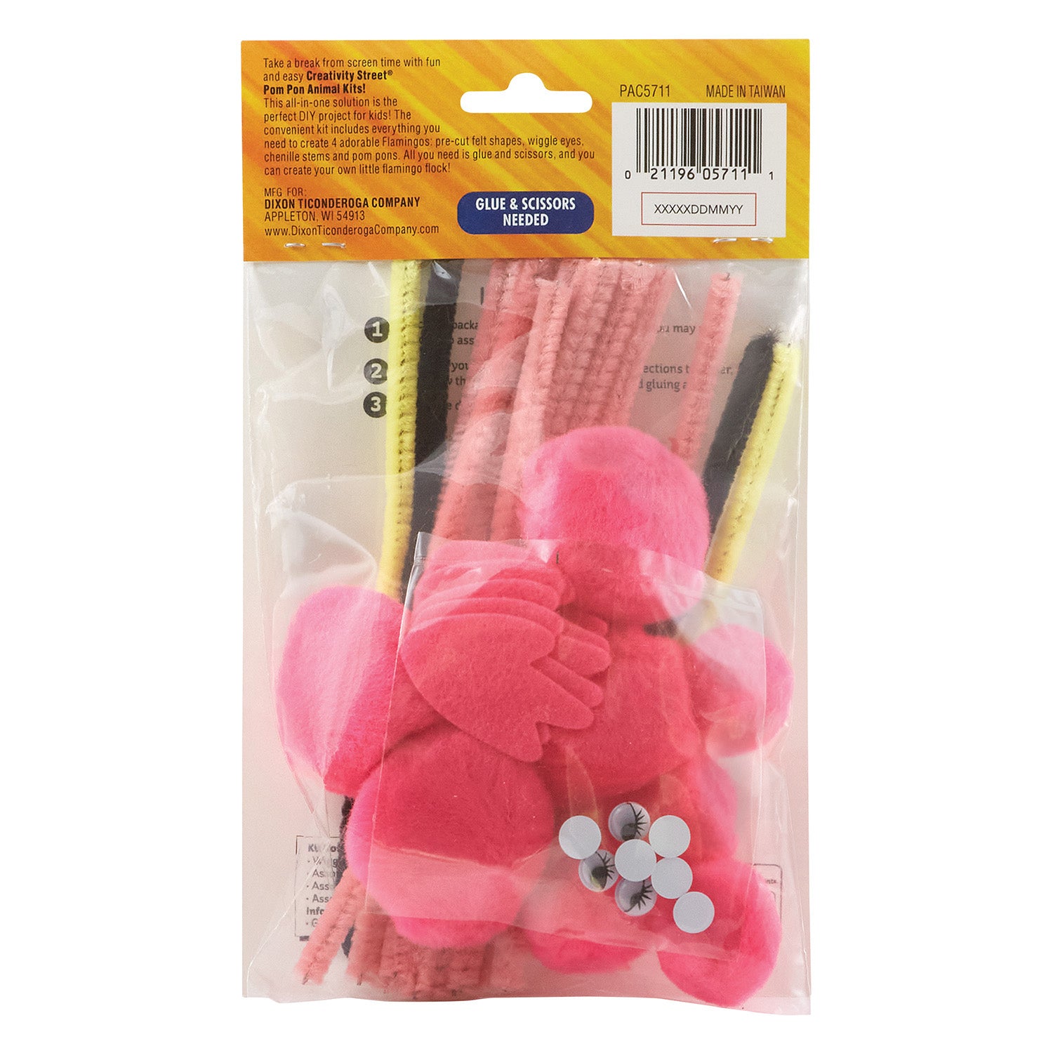 Pom Pon Animal Kit, Flamingos, 2" x 2.75" x 5.25", 4 Flamingos Per Kit, 6 Kits