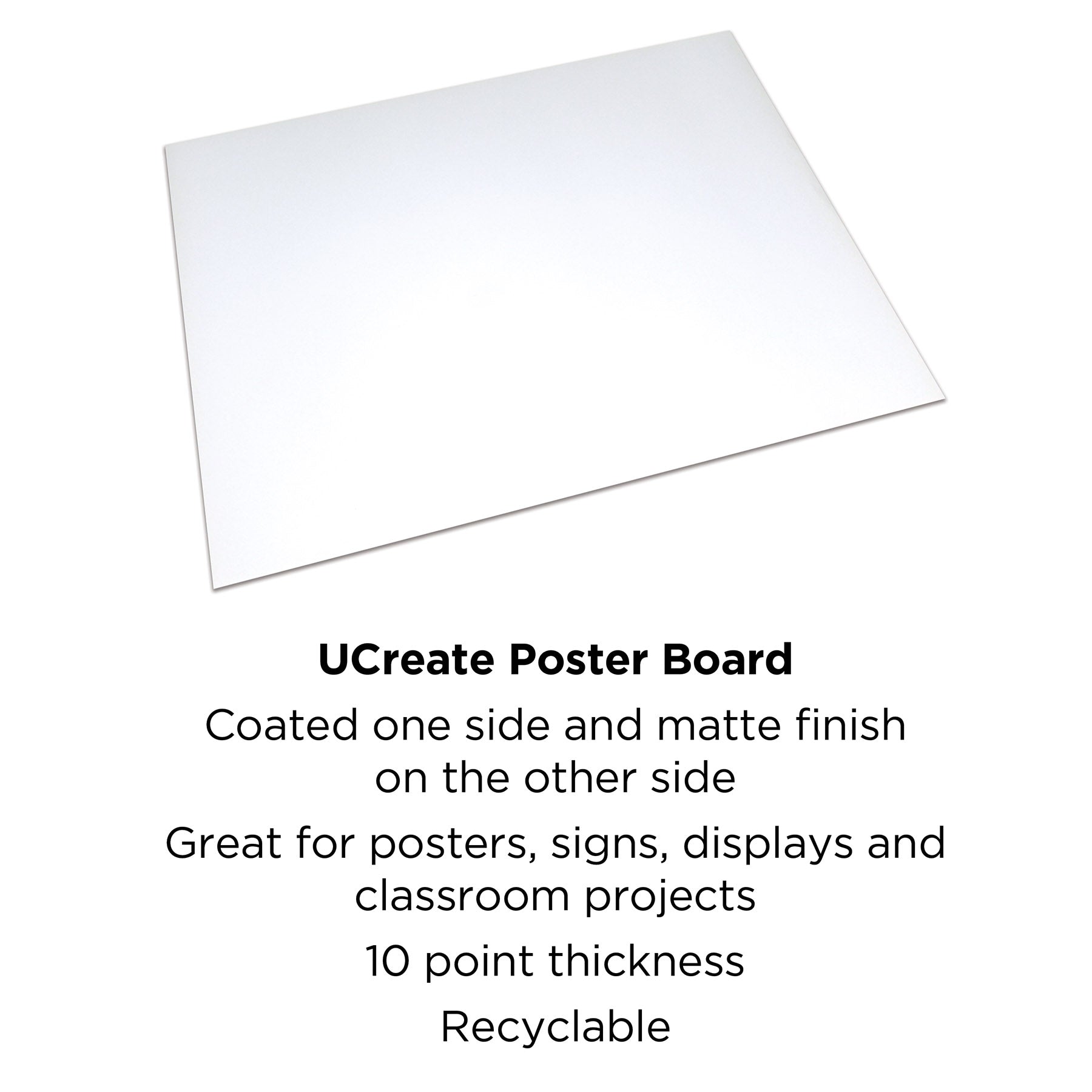 Poster Board, White 10pt., 22" x 28", 50 Sheets