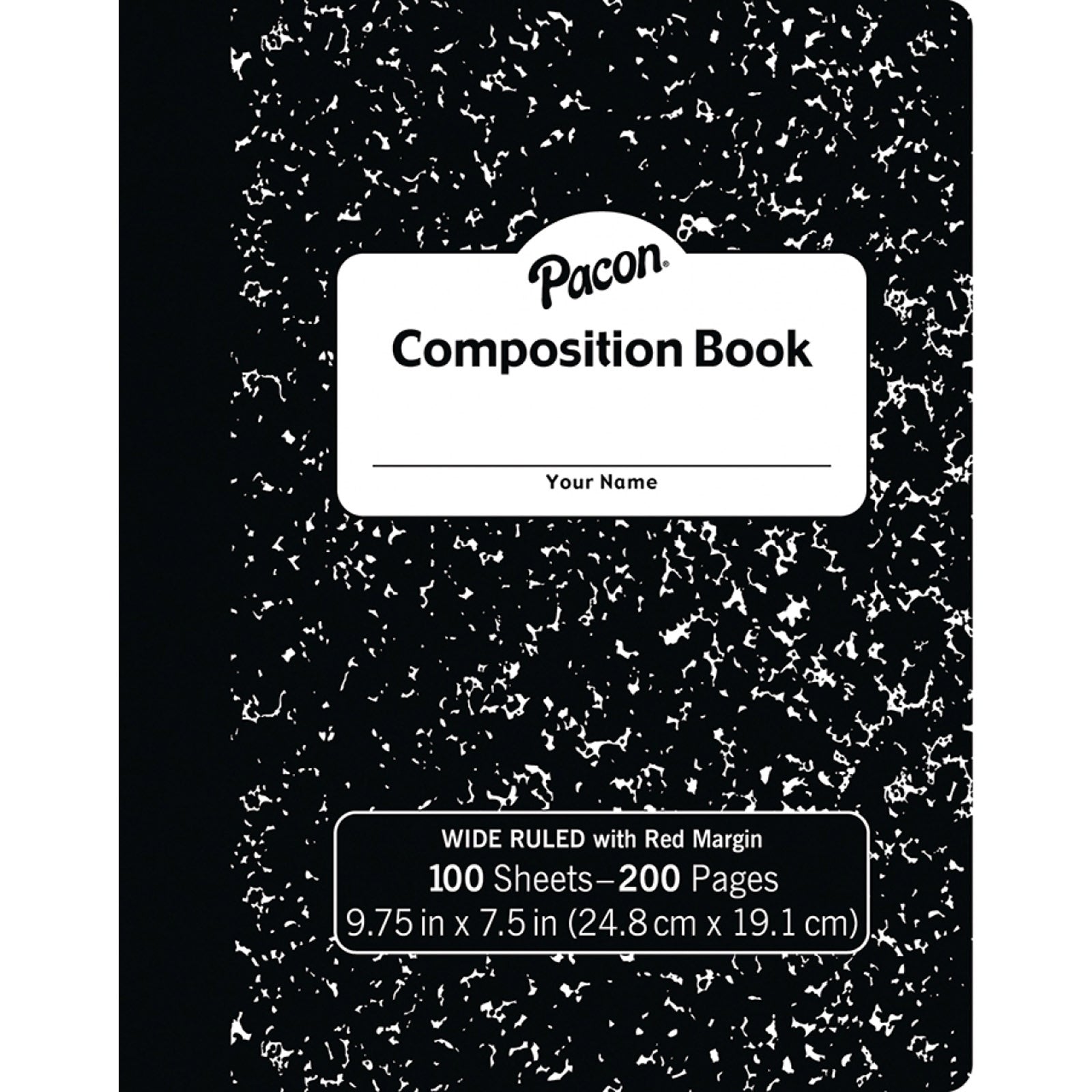 Composition Book, Black Marble, 3/8" Ruled w/Margin, 9-3/4" x 7-1/2", 100 Sheets Per Book, Pack of 6