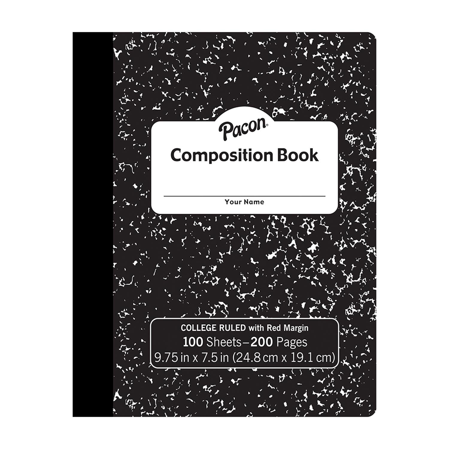 Composition Book, Black Marble, 9/32" Ruled w/ Margin, 9-3/4" x 7-1/2", 100 Sheets, Pack of 6