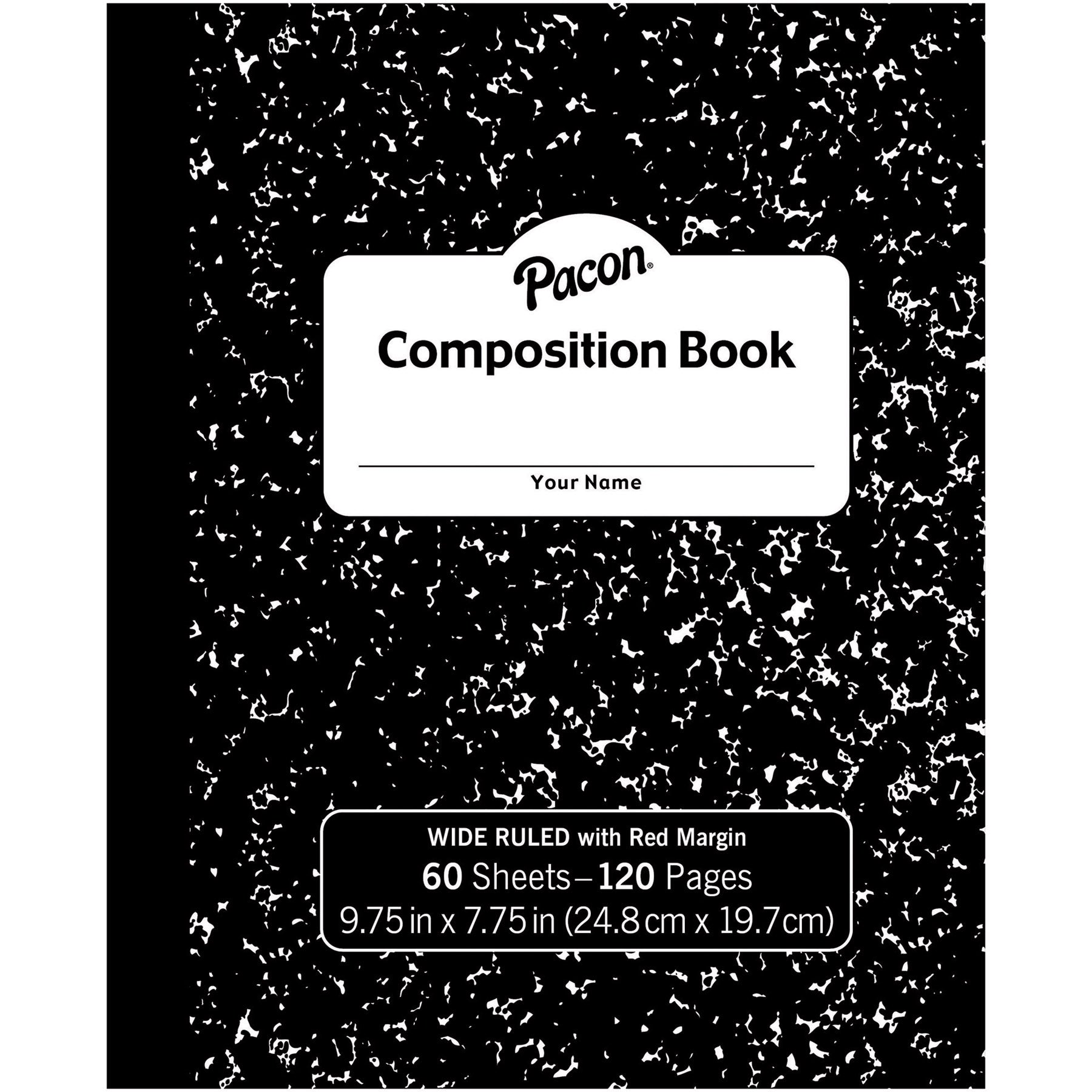 Composition Book, Black Marble, 3/8" Ruled w/Margin, 9-3/4" x 7-3/4", 60 Sheets, Pack of 12