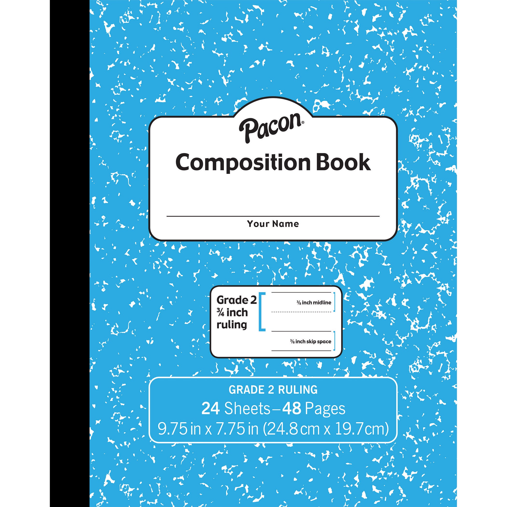 Composition Book, Grade 2, Blue Marble, 3/4" x 3/8" x 3/8" Ruled, 9-3/4" x 7-3/4", 24 Sheets, Pack of 24