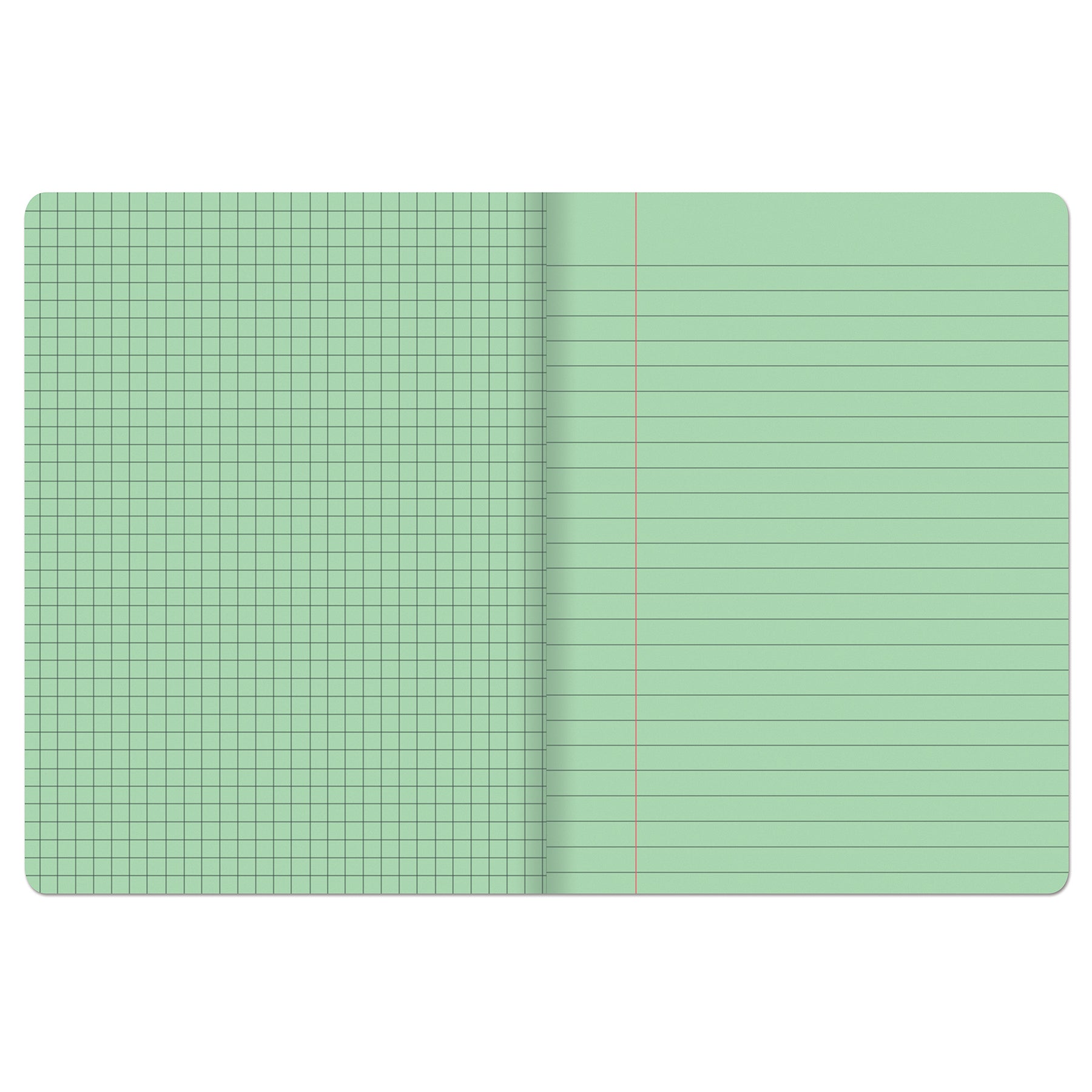 Dual Ruled Composition Book, Green, 1/4 in grid and 3/8 in (wide) 9-3/4" x 7-1/2", 100 Sheets, Pack of 6