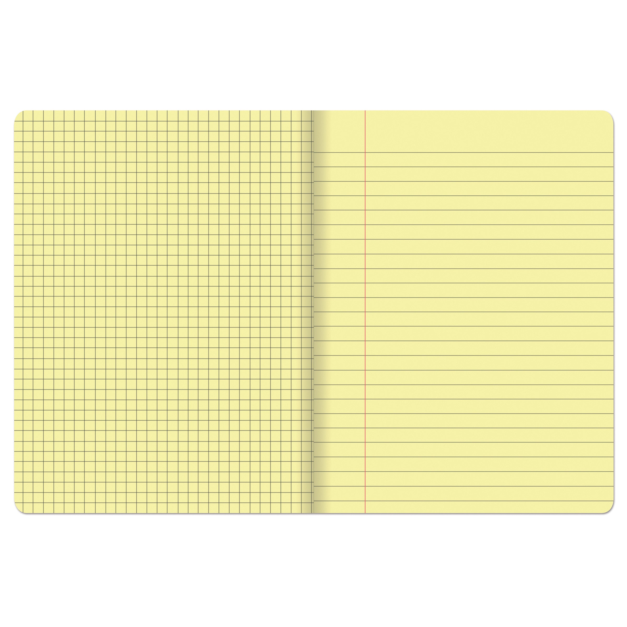 Dual Ruled Composition Book, Yellow, 1/4 in grid and 3/8 in (wide) 9-3/4" x 7-1/2", 100 Sheets, Pack of 6