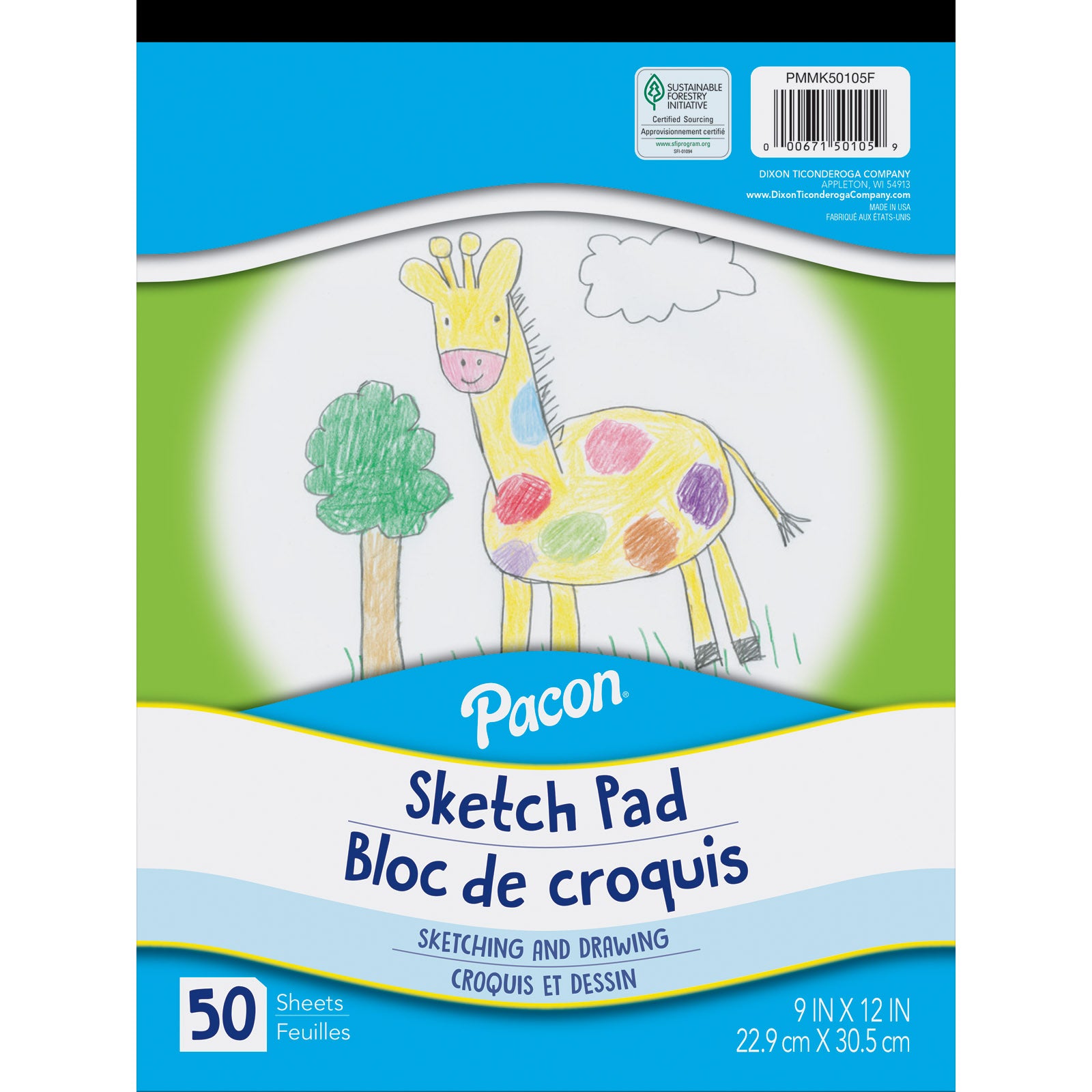 Sketch Pad, White, 9" x 12", 50 Sheets, Pack of 12