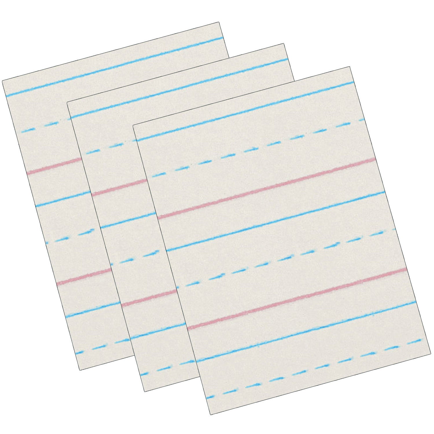 Newsprint Handwriting Paper, Dotted Midline, Grade 2, 1/2" x 1/4" x 1/4" Ruled Short, 8" x 10-1/2", 500 Sheets Per Pack, 3 Packs