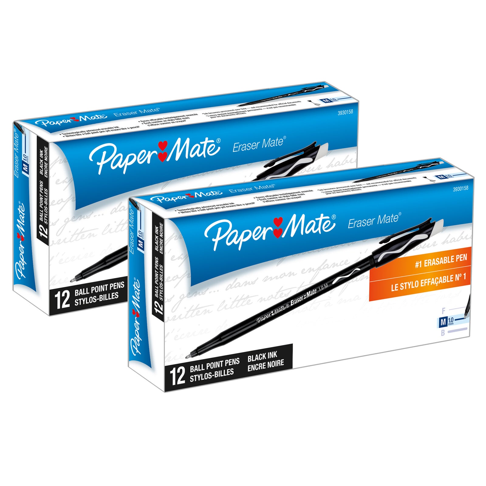 Eraser Mate® Pen, Black, 12 Per Pack, 2 Packs