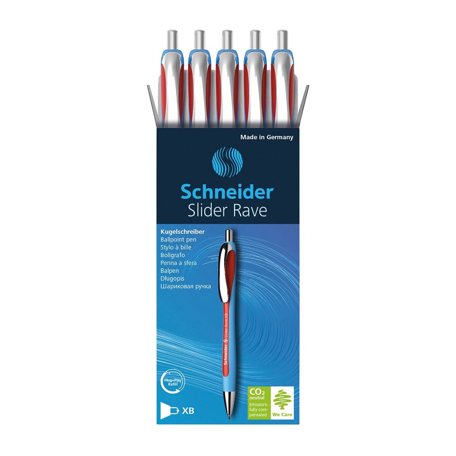 Rave Retractable Ballpoint Pen, ViscoGlide Ink, 1.4 mm, Red, Pack of 5