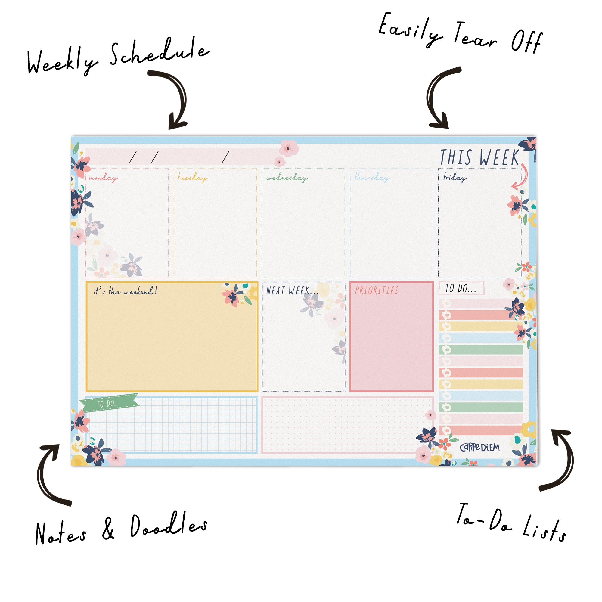 Weekly Planner Pad - Ditzy Floral - Pack 6