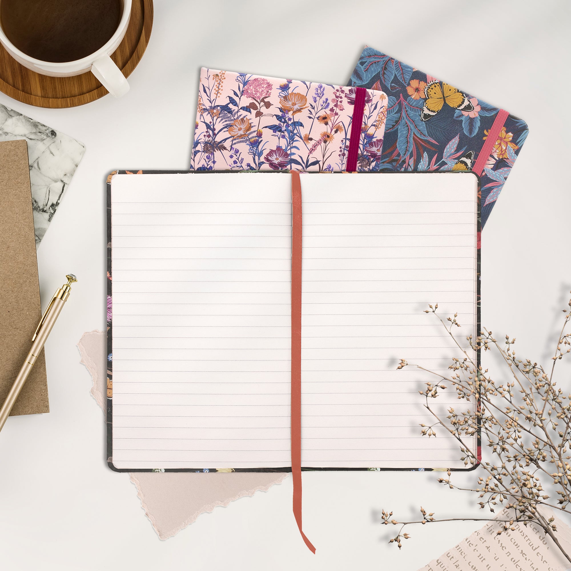 Bloom Softcover Notebook with Pocket - Cream - Pack 3