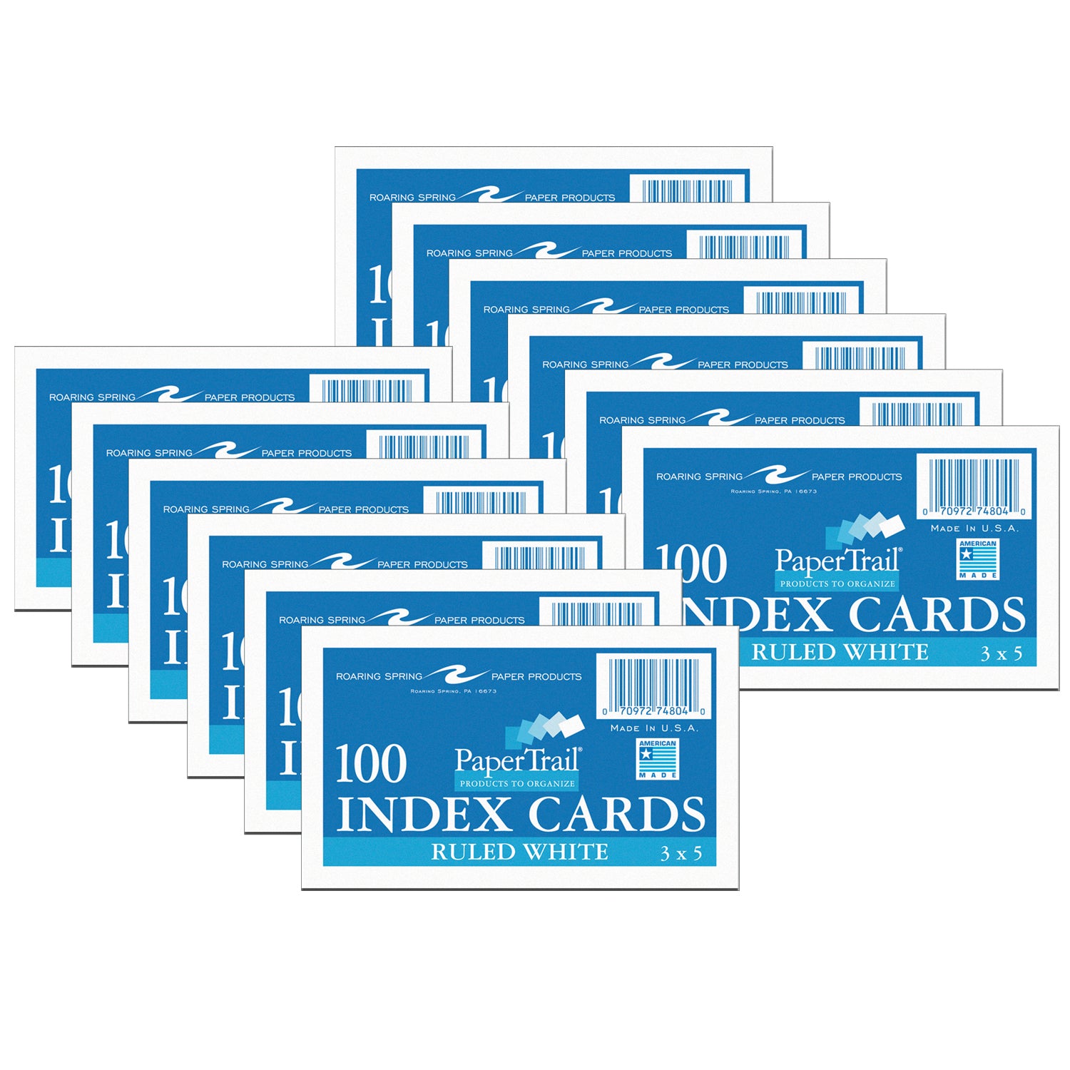 Index Cards, 3" x 5", Ruled, 100 Per Pack, 12 Packs