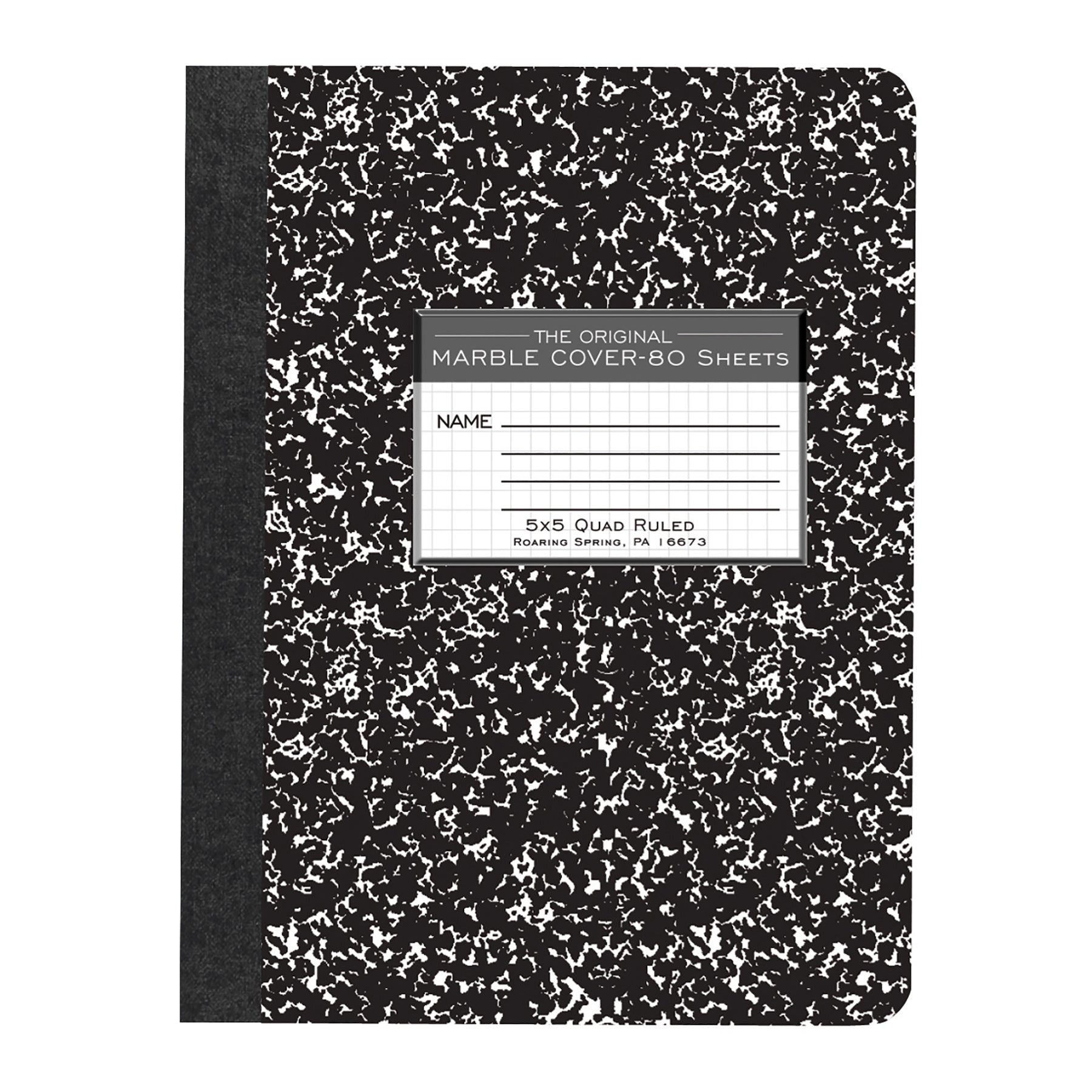 Composition Book, 5x5 Graph, 80 Sheets, 9.75" x 7.5", Black Marble, Pack of 6