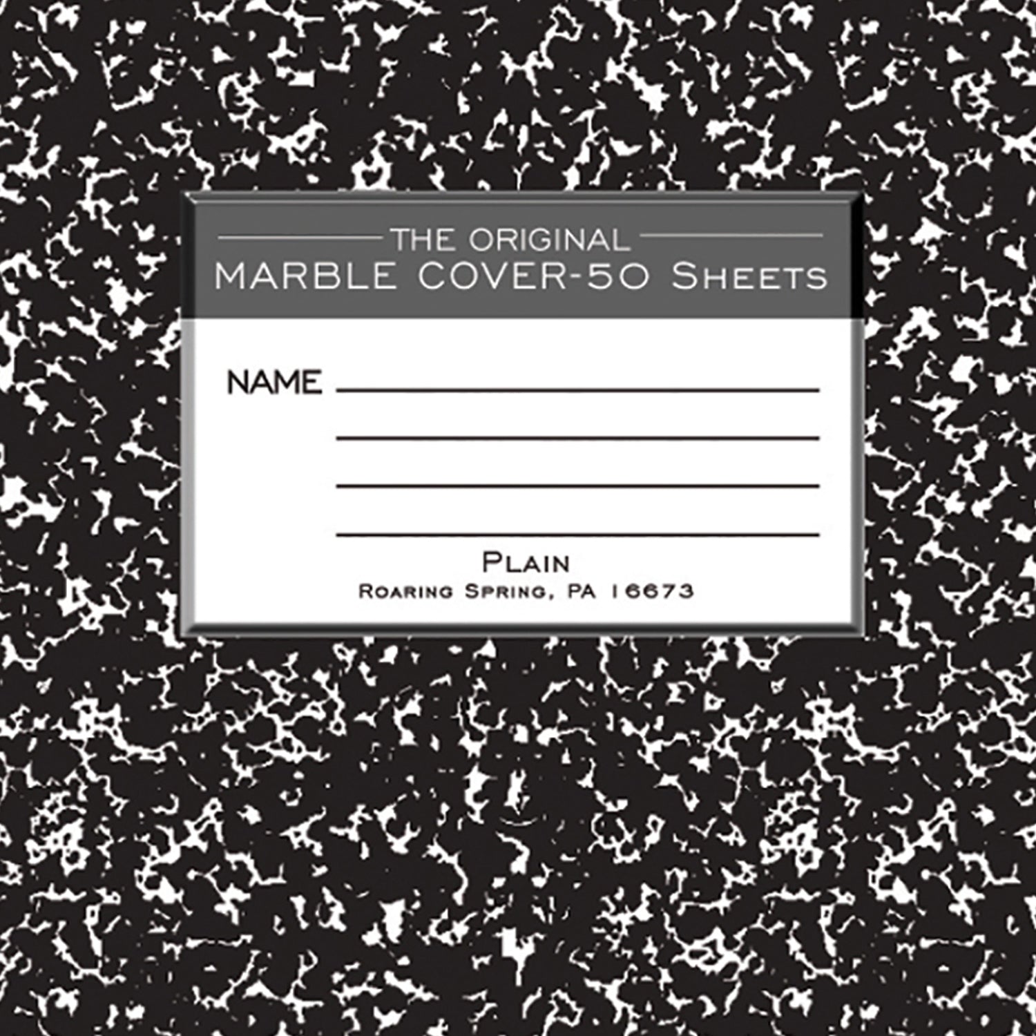 Composition Book, Unruled, 50 Sheets, 9.75" x 7.5" , Black Marble, Pack of 12