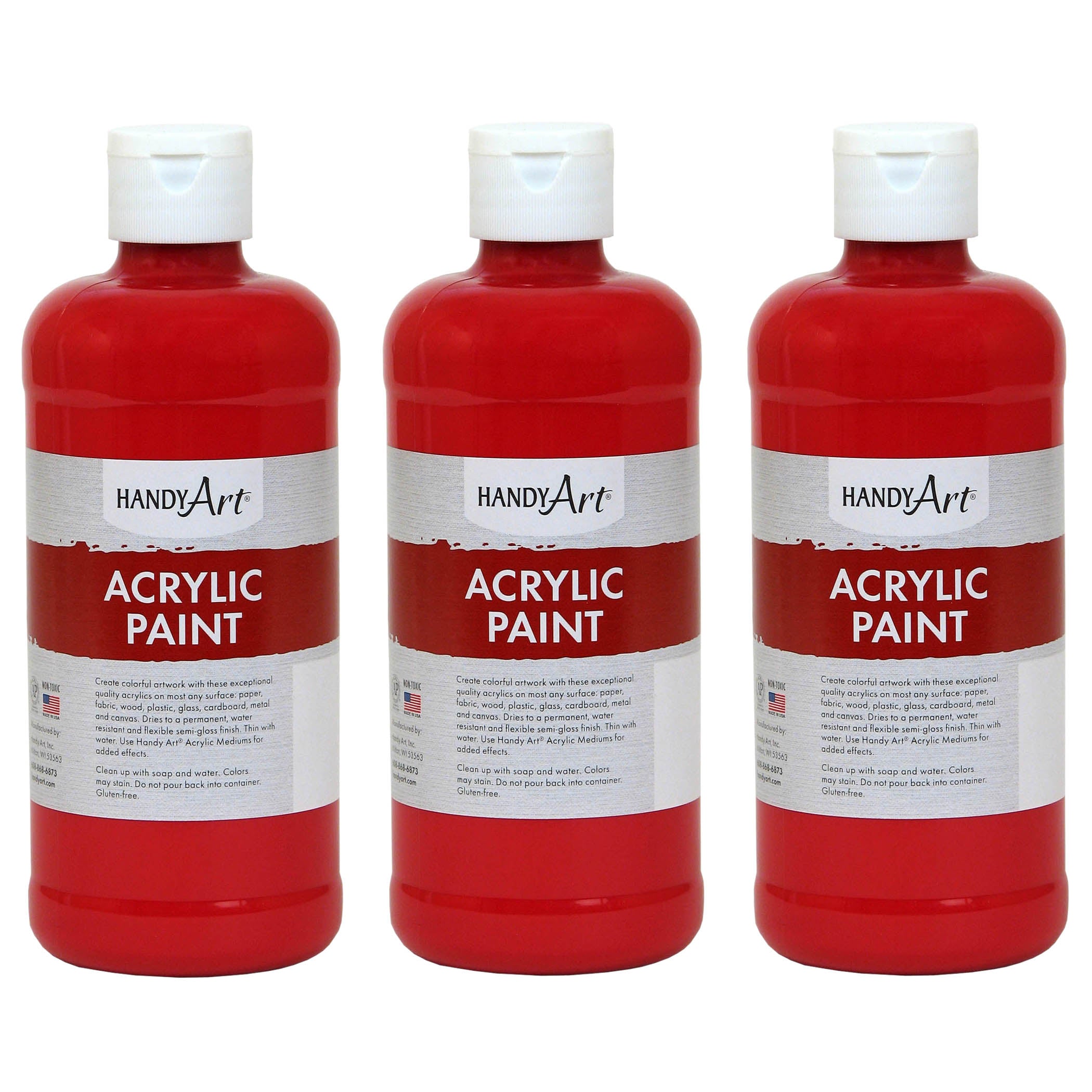 Acrylic Paint 16 oz, Brite Red, Pack of 3