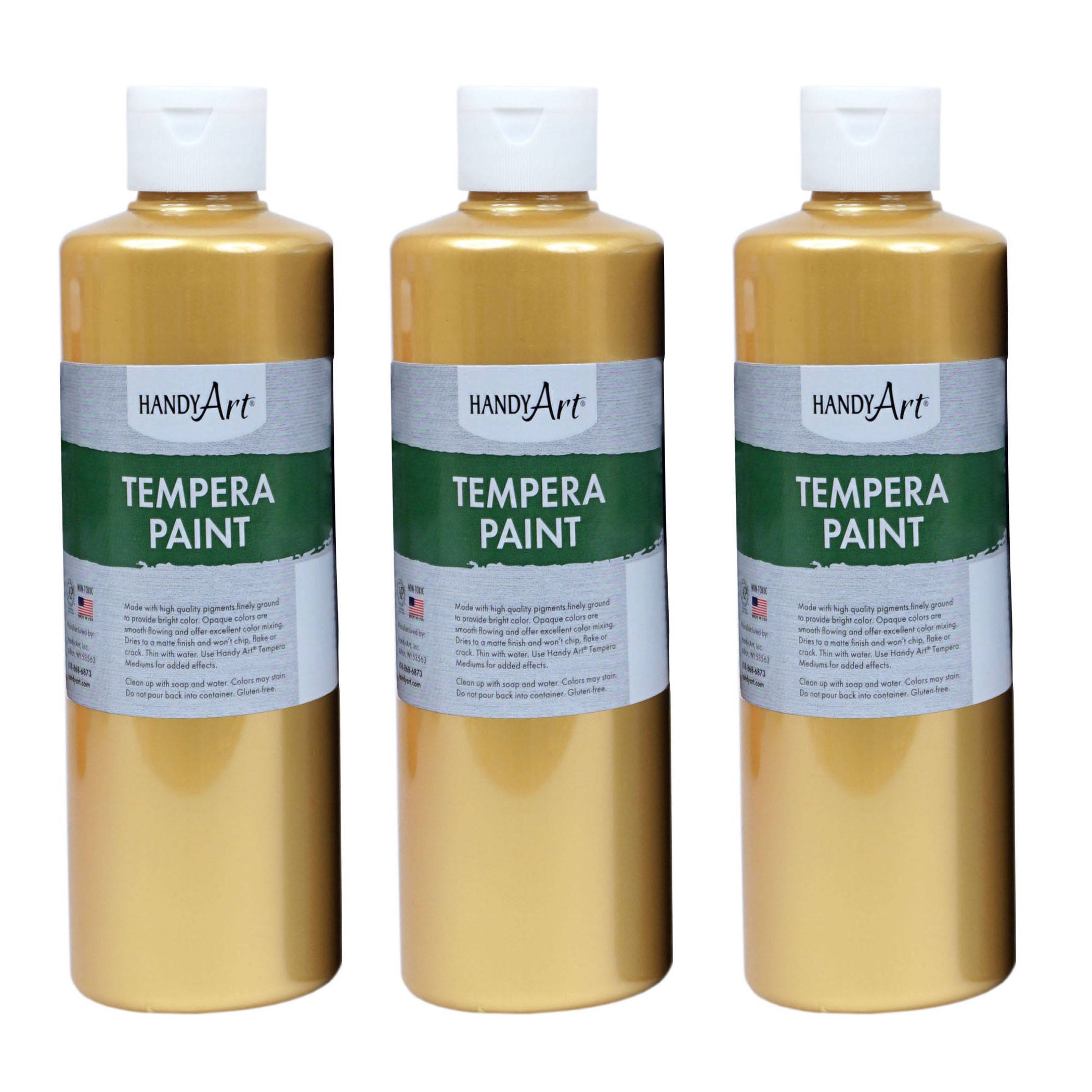 Metallic Tempera Paint, 16 oz., Gold, Pack of 3