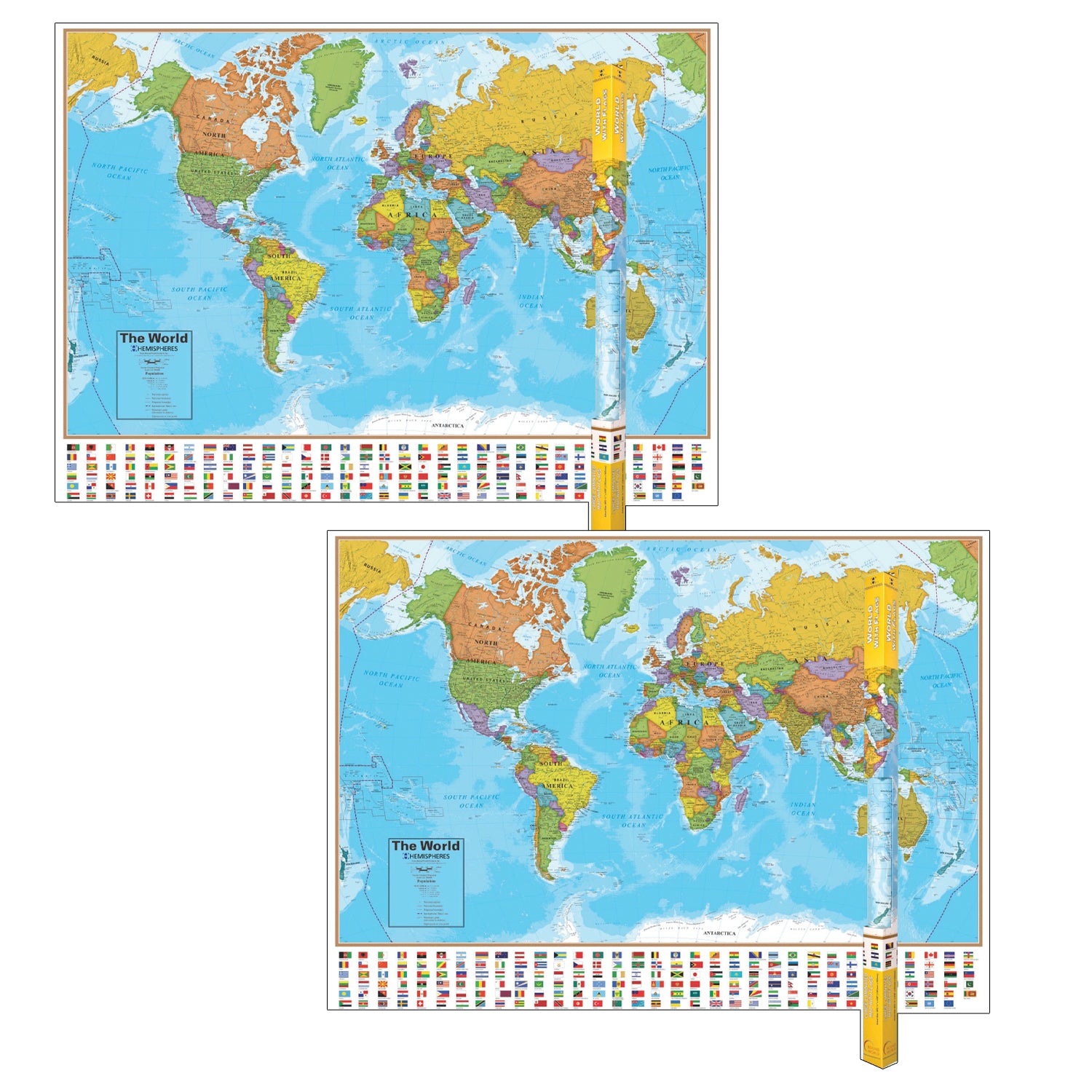 Blue Ocean Series World Laminated Wall Map, 38" x 51", Pack of 2