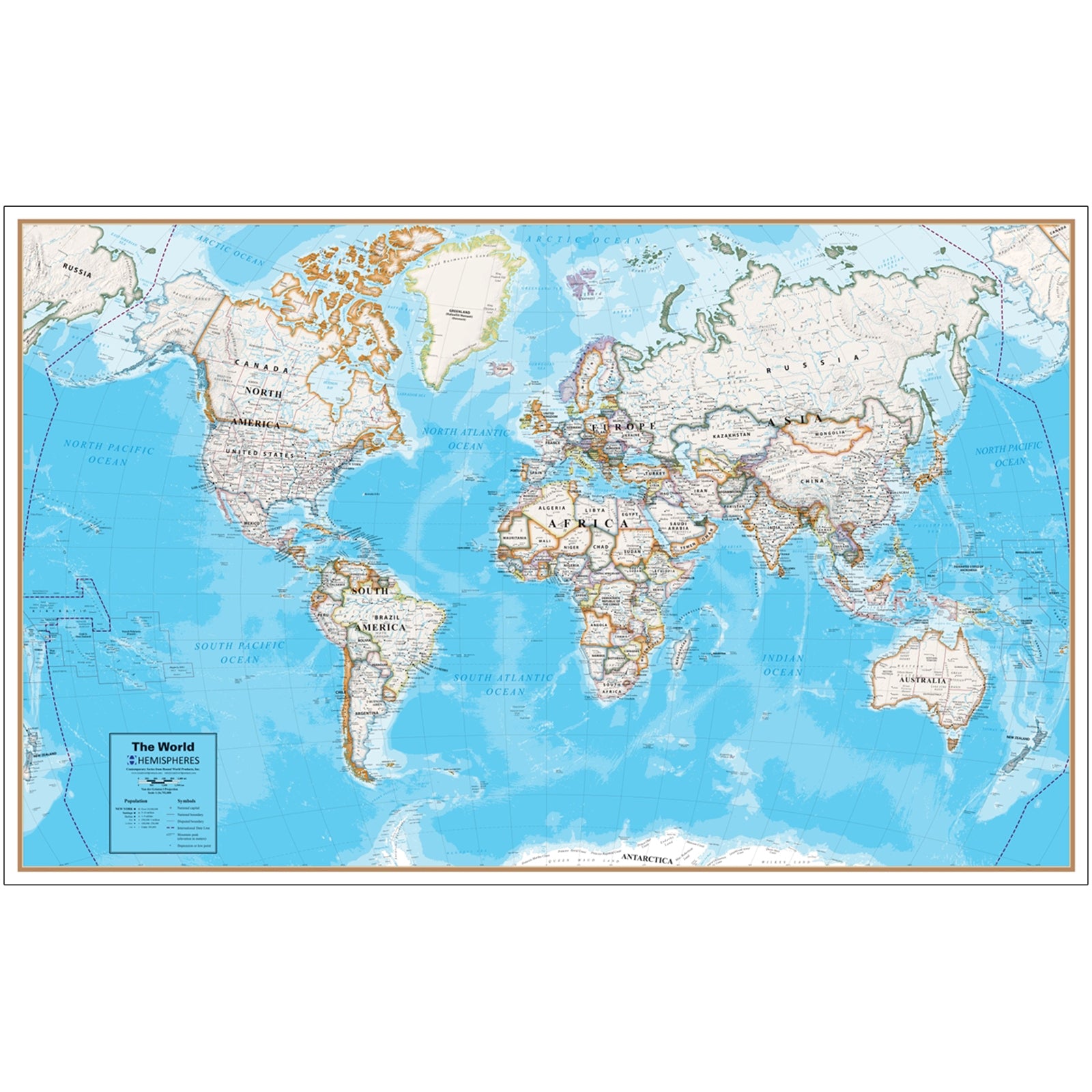 Contemporary Laminated Wall Map, World