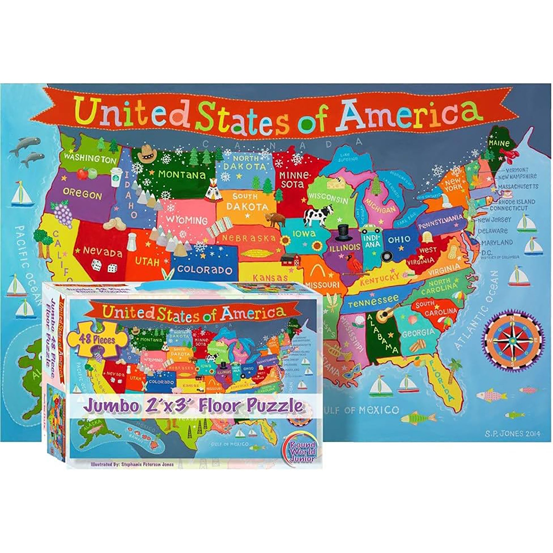 United States Floor Puzzle for Kids, 48 Pieces