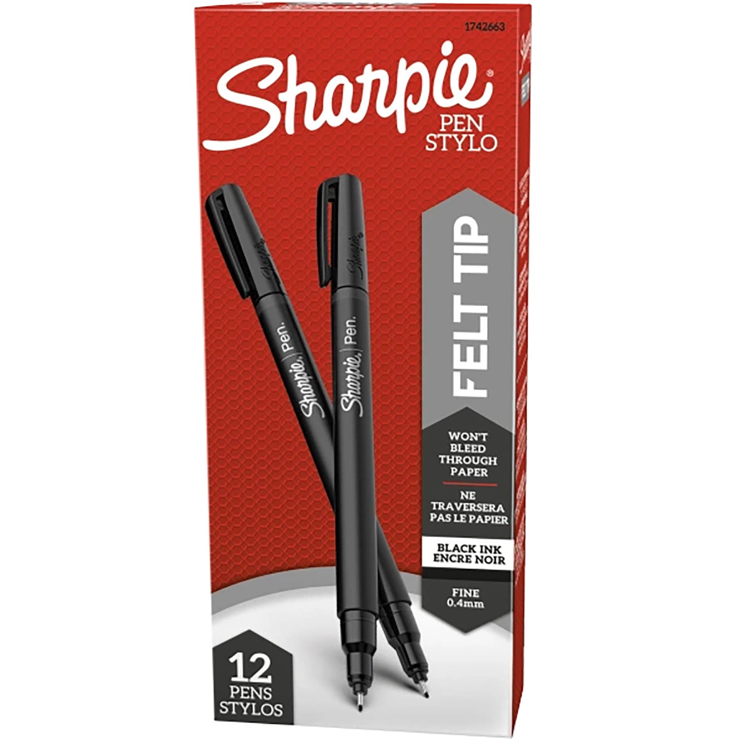 Felt Tip Pens, Fine Point (0.4mm), Black, Black, Box of 12