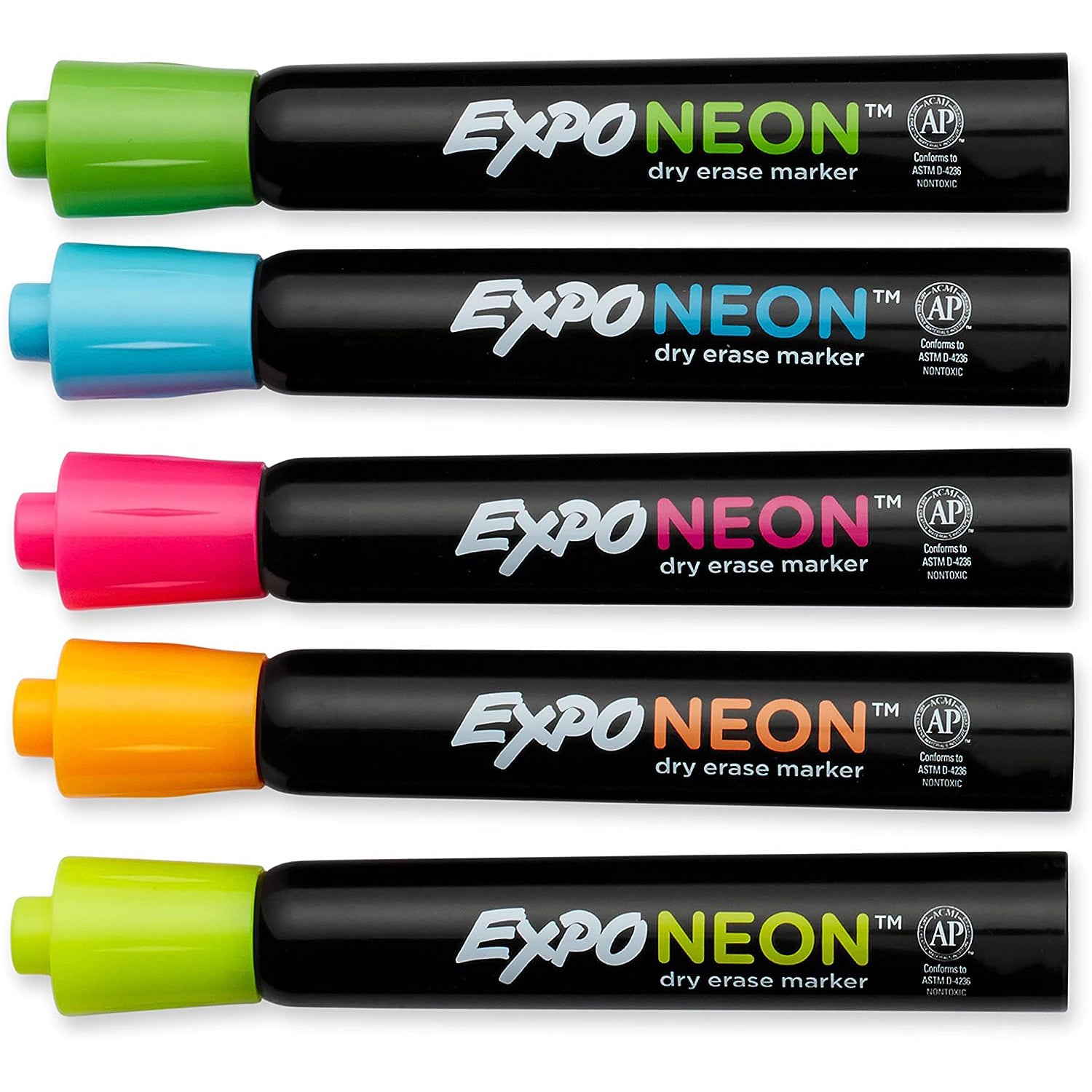 Neon Dry Erase Marker, Bullet Tip, Assorted, Pack of 5