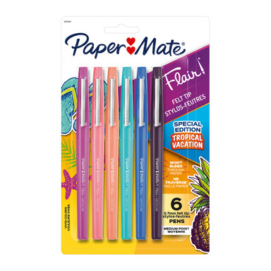 Flair Felt Tip Pens, Medium Point (0.7mm), Tropical Colors, 6 Per Pack, 3 Packs - A1 School Supplies