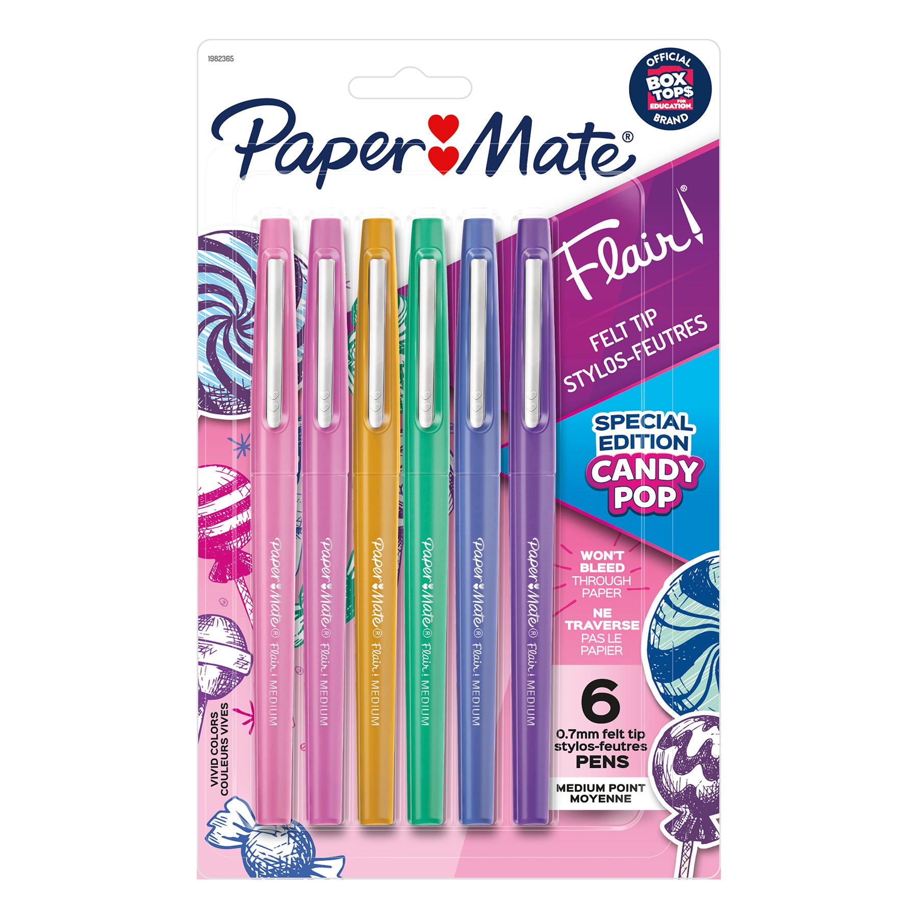 Flair Felt Tip Pens, Medium Point (0.7mm), Candy Pop Pack, 6 Per Pack, 3 Packs - A1 School Supplies