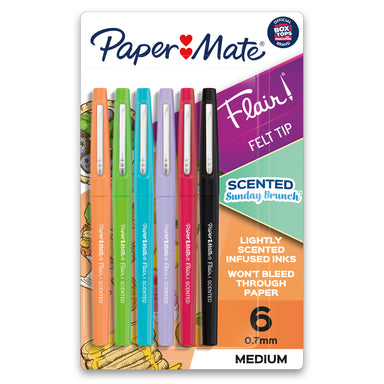 Flair, Scented Felt Tip Pens, Assorted Sunday Brunch Scents & Colors, 0.7mm, 6 Per Pack, 2 Packs - A1 School Supplies