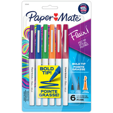 Flair Felt Tip Pens, Bold Tip (1.2 mm), Assorted Colors, 6 Per Pack, 2 Packs - A1 School Supplies