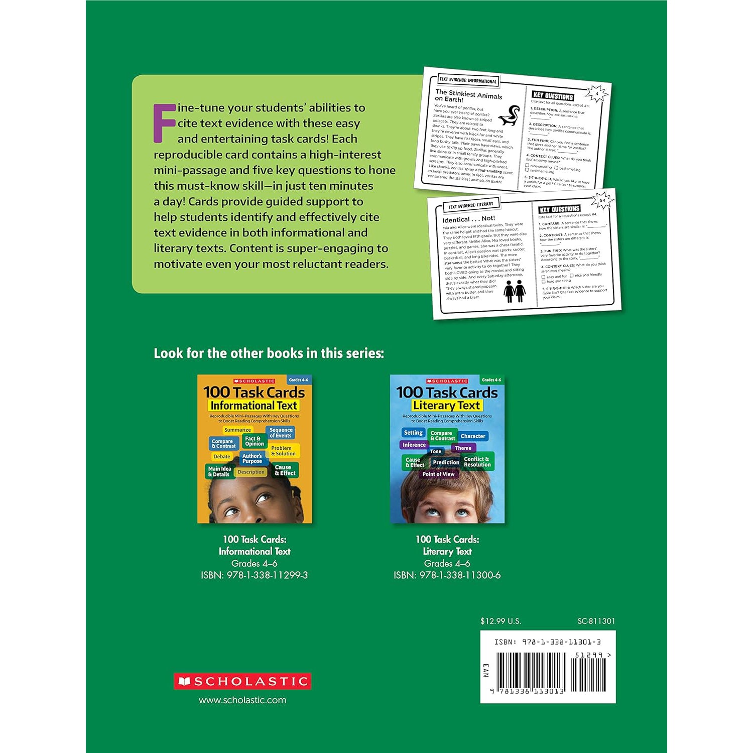 100 Task Cards: Text Evidence Text Activity Book, Pack of 2