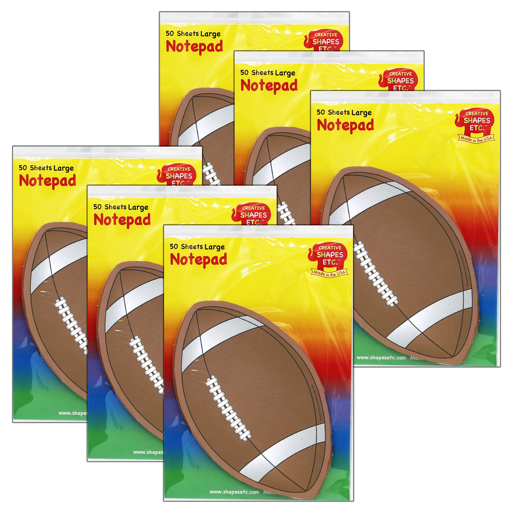 Large Notepad, Football, 50 Sheets, Pack of 6