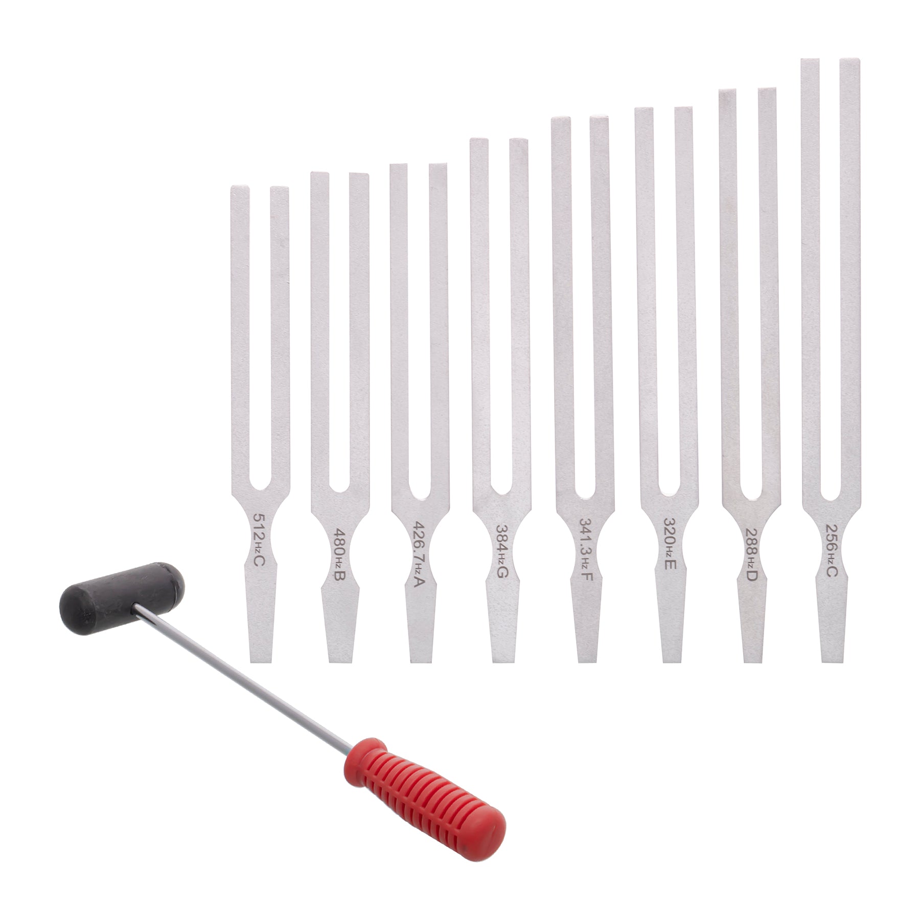 Tuning Forks With Hammer, Aluminum, Set of 8 - A1 School Supplies