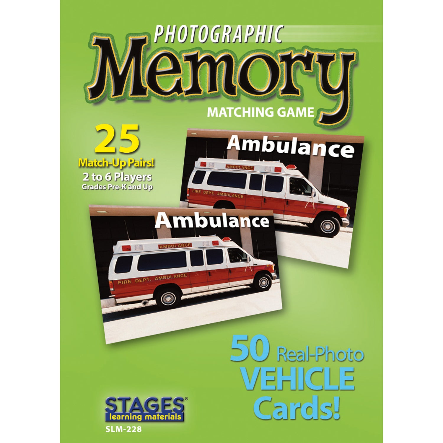 Photographic Memory Matching Game, Vehicles, Pack of 3