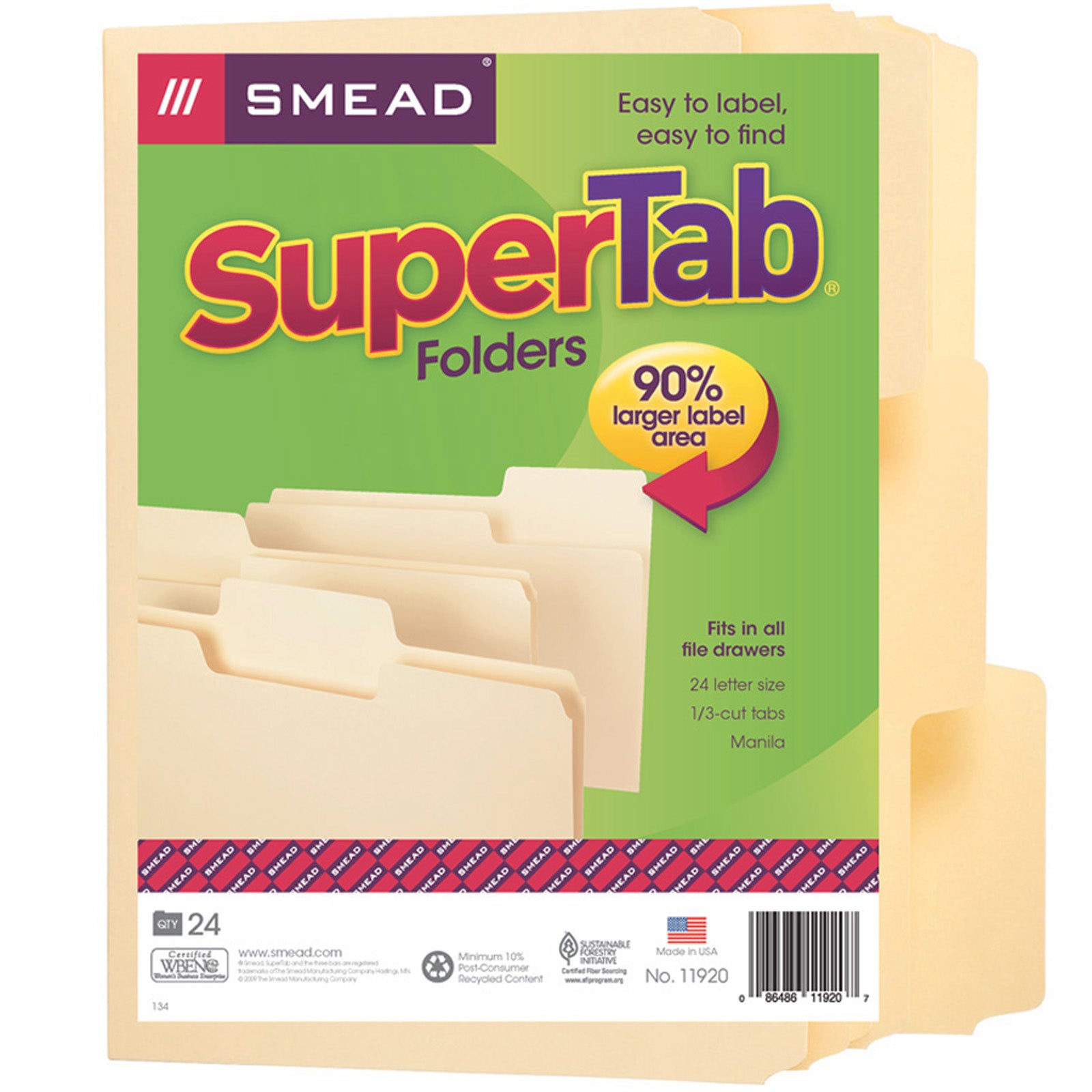 SuperTab® File Folder, Oversized 1/3-Cut Tab, Letter Size, Manila, Pack of 24