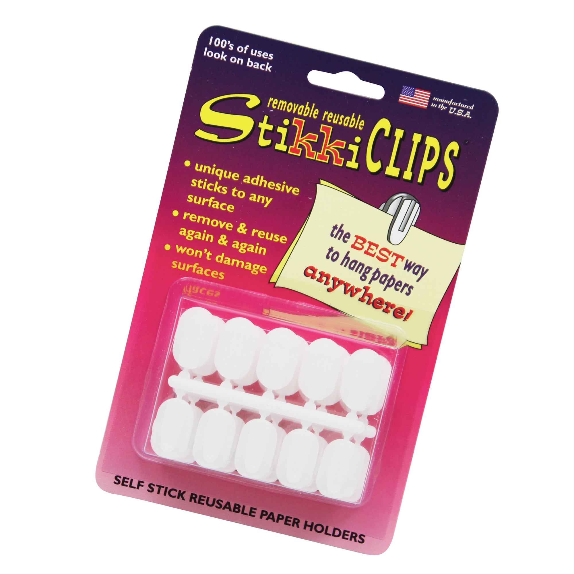 StikkiCLIPS™ Adhesive Clips, White, 30 Per Pack, 3 Packs