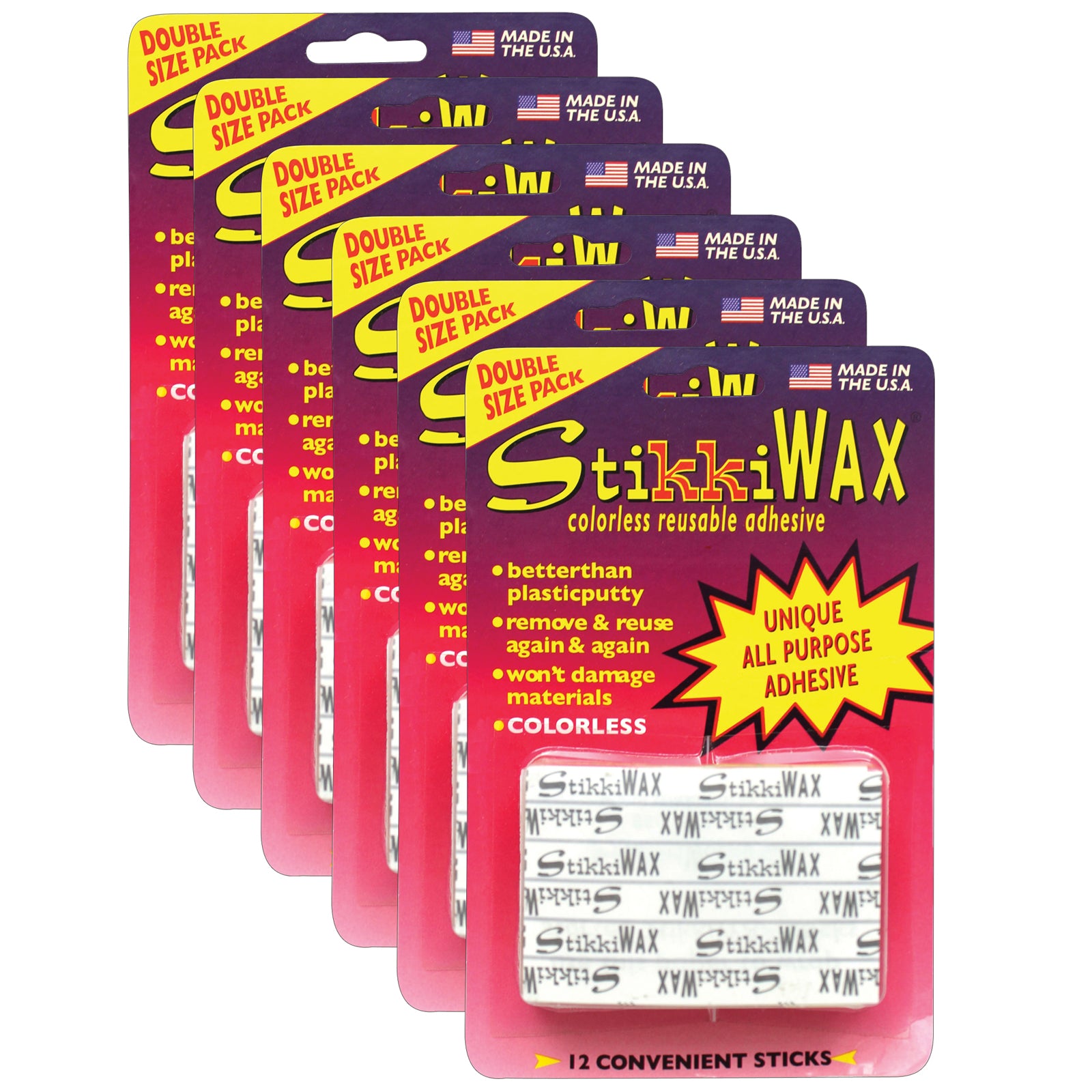 StikkiWAX™ Adhesive Bars/Sticks, 12 Per Pack, 6 Packs